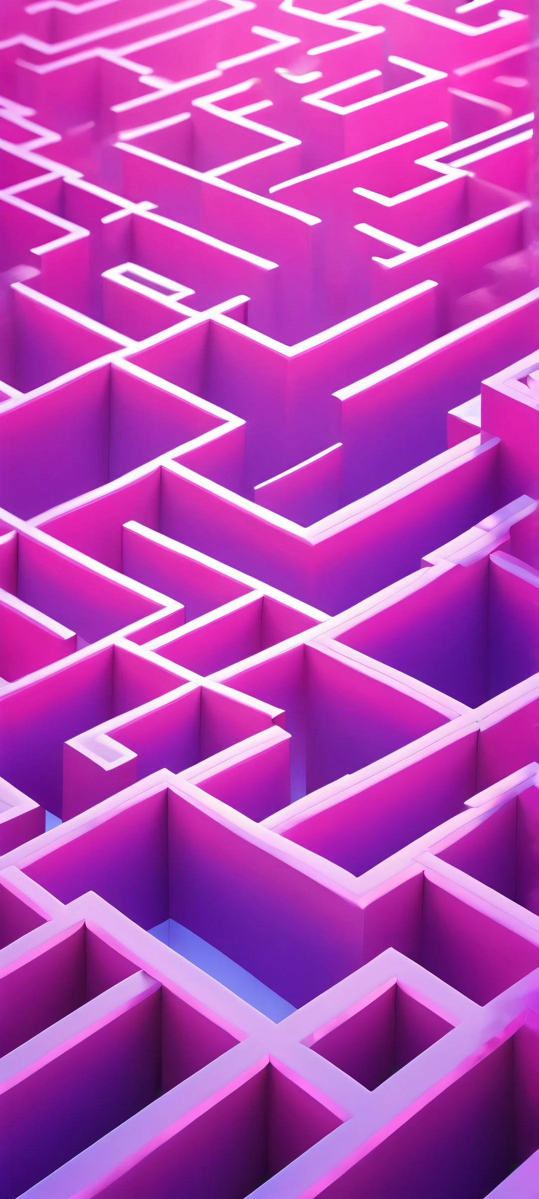 Iridescent maze artwork floating in mid-air for iPhone and Android devices.