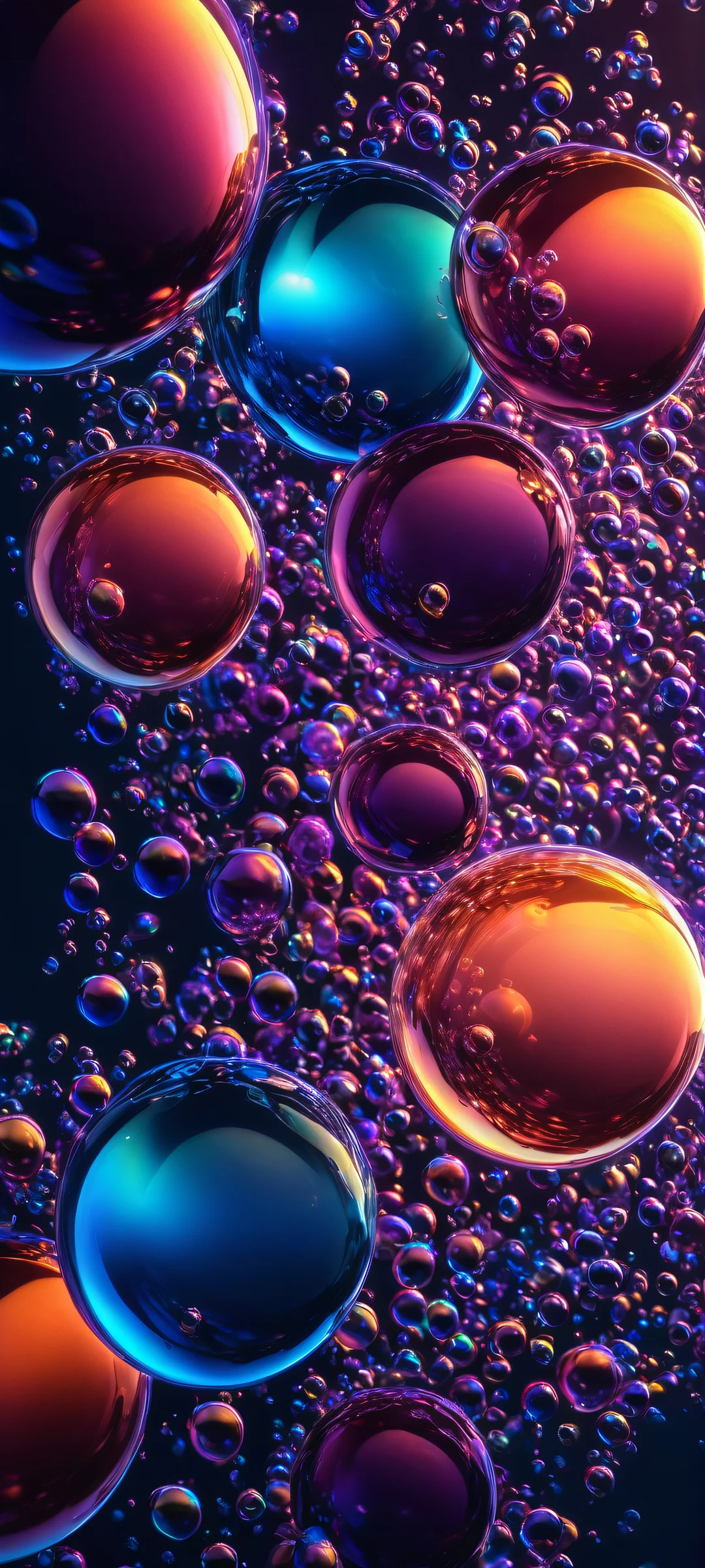 3D bubble art on a dark vertical background, perfectly optimized for iPhone/Android mobile screens.