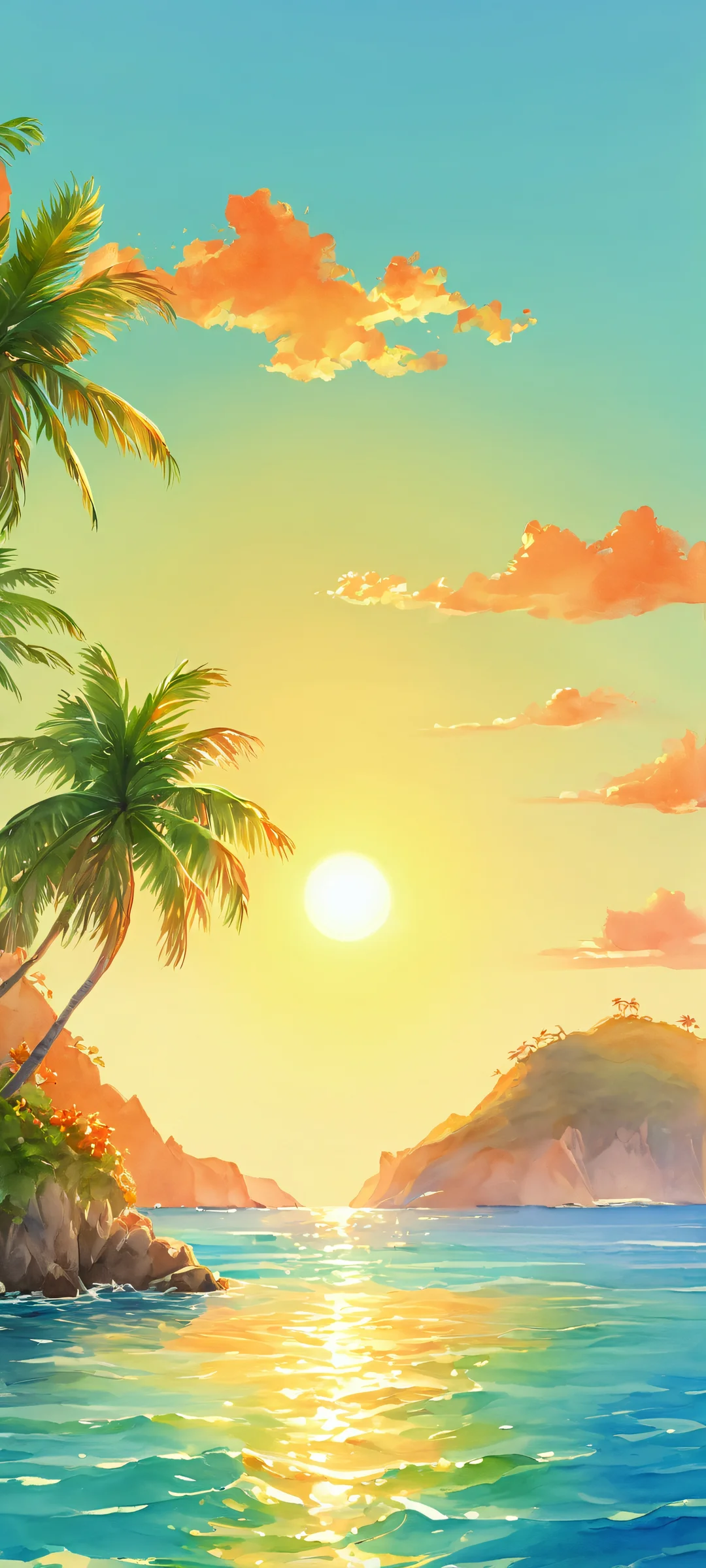 Relax with the soothing colors of a tropical island on your iPhone or Android, as the sun dips into the ocean. Perfect for a serene mobile phone background.