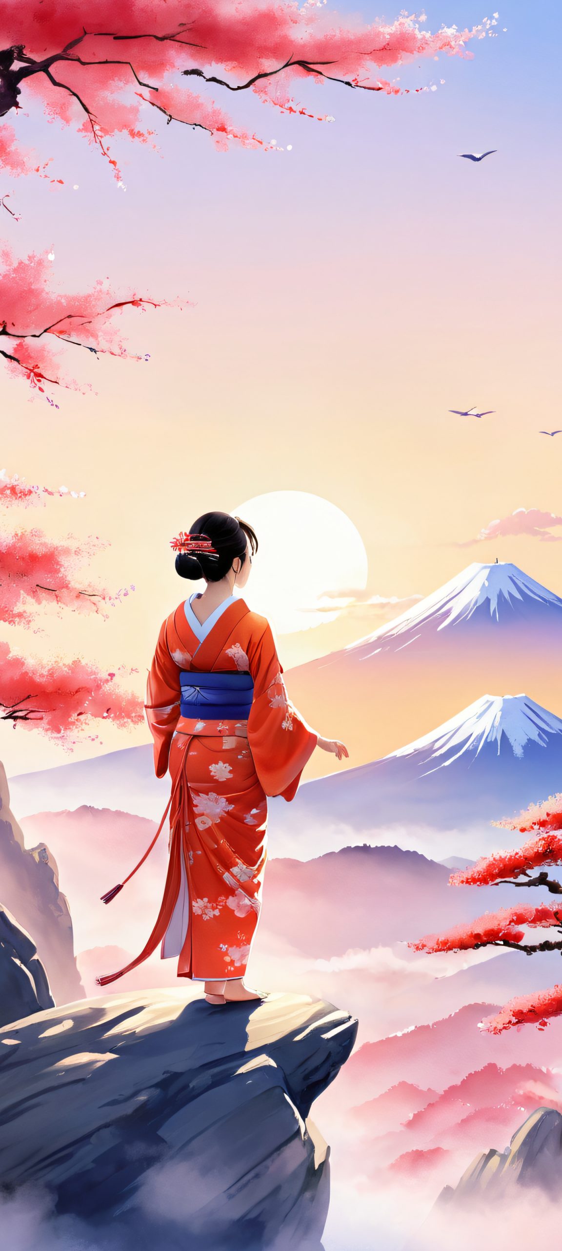 japanese woman mountain landscape vertical wallpaper scaled