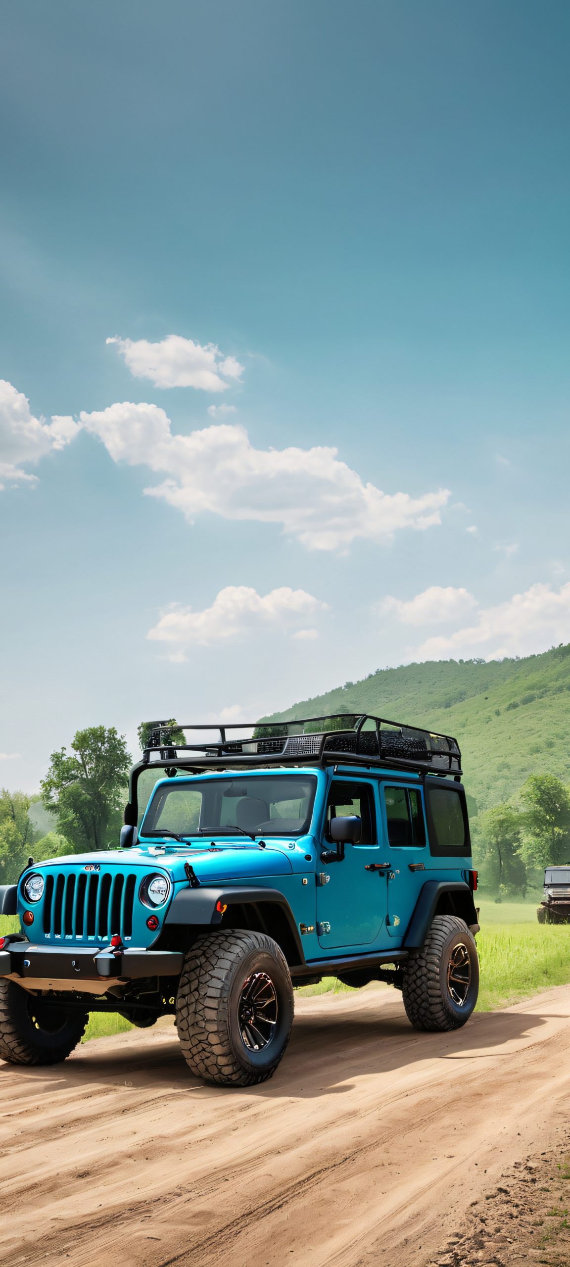 Breathtaking vertical Jeep wallpaper for iPhone and Android, perfect for rural landscapes, cool tones, and a sense of adventure.