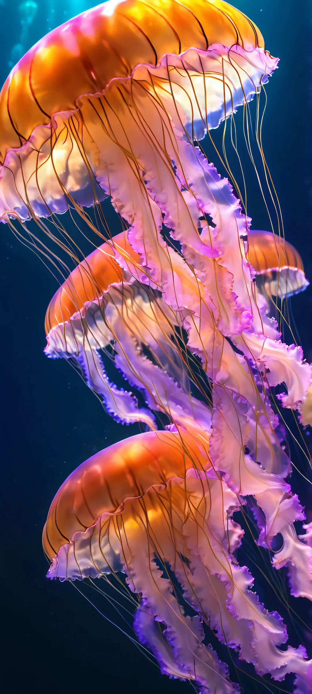 Breathtaking underwater scene of jellyfish floating in the darkness, perfect for iPhone and Android home screens.