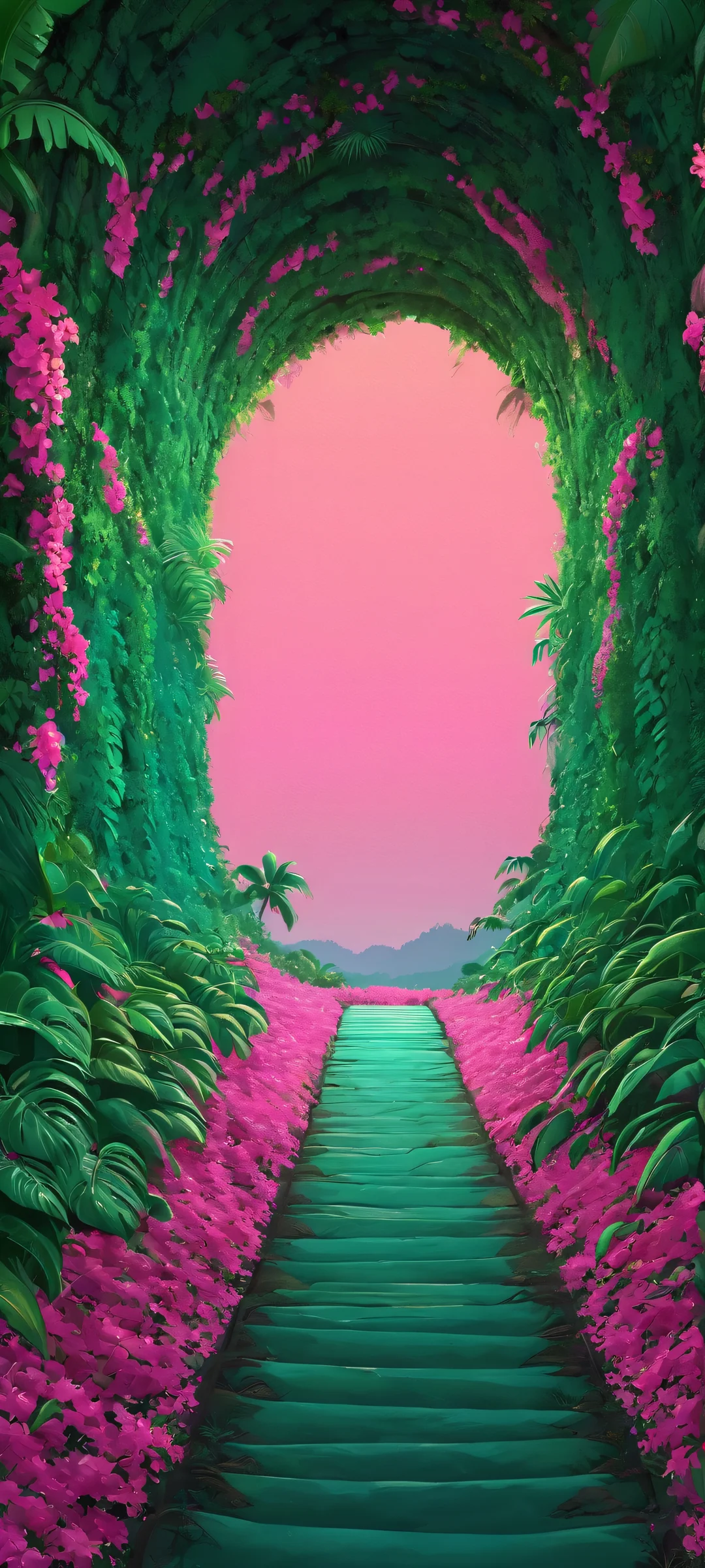 Breathtaking illustrated tunnel scene at sunset on iPhone/Android