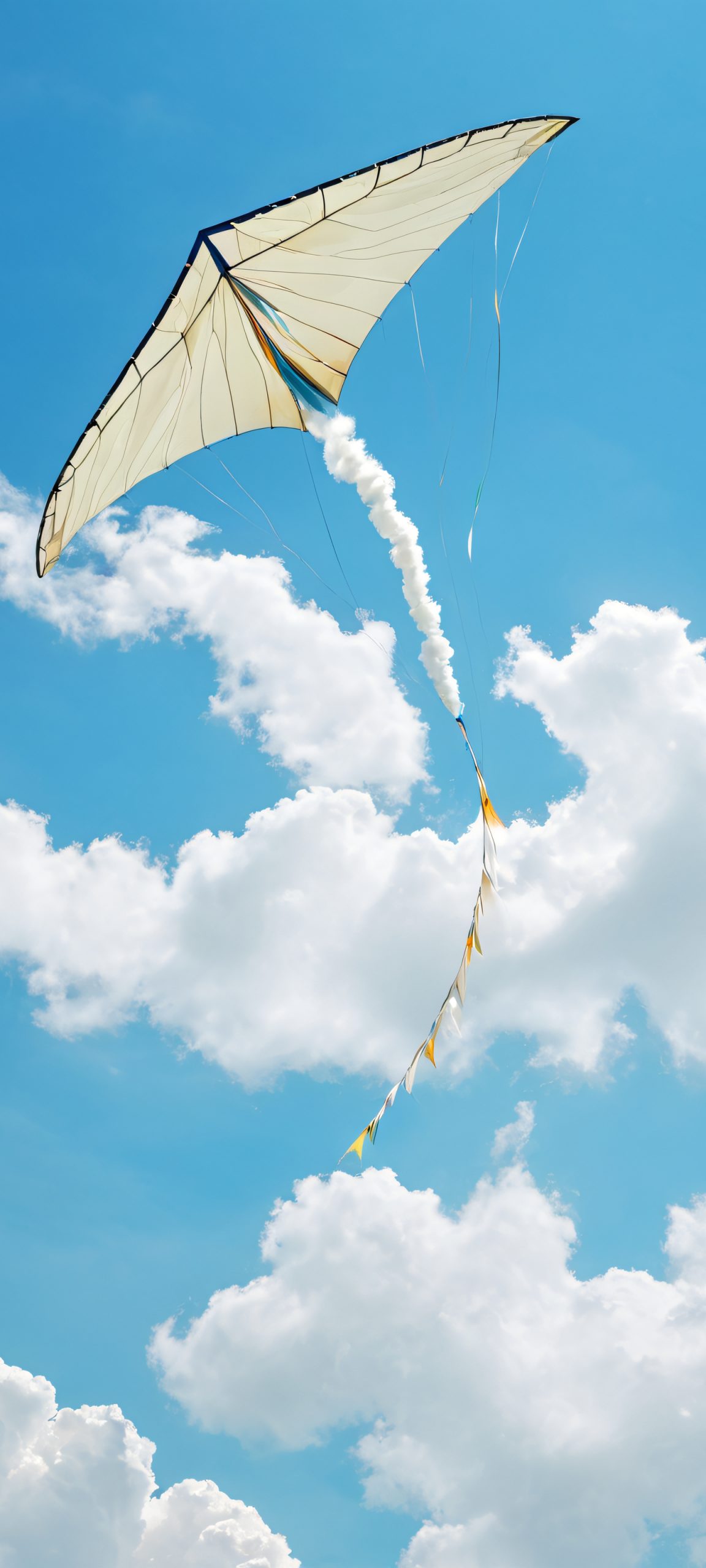 A beautiful kite flying high in a cloudy sky, perfectly optimized for iPhone and Android home screens.