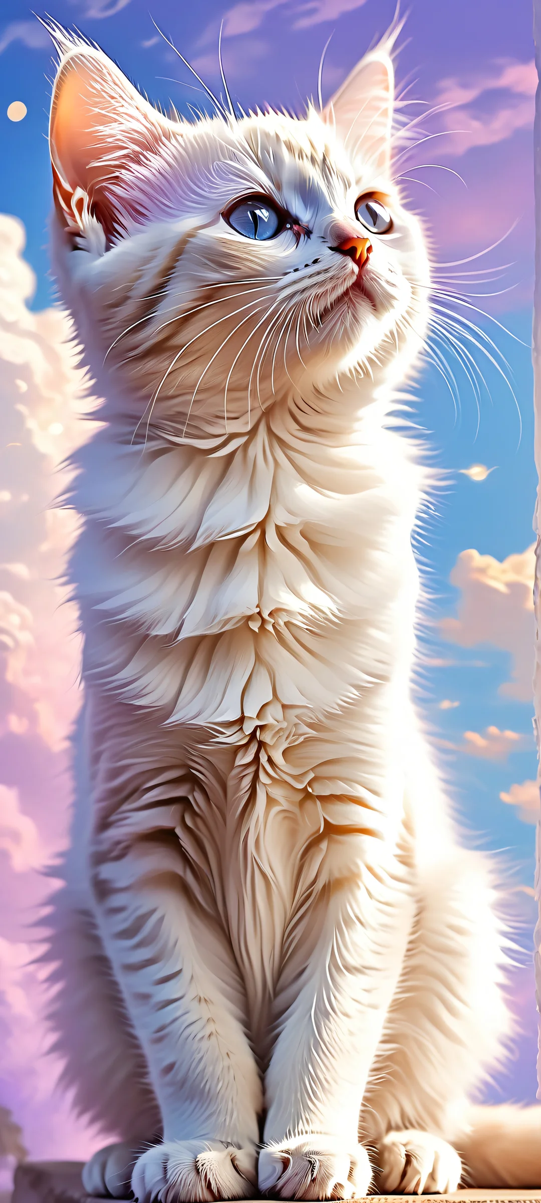 A whimsical artwork featuring a kitten and clouds on an iPhone or Android device.