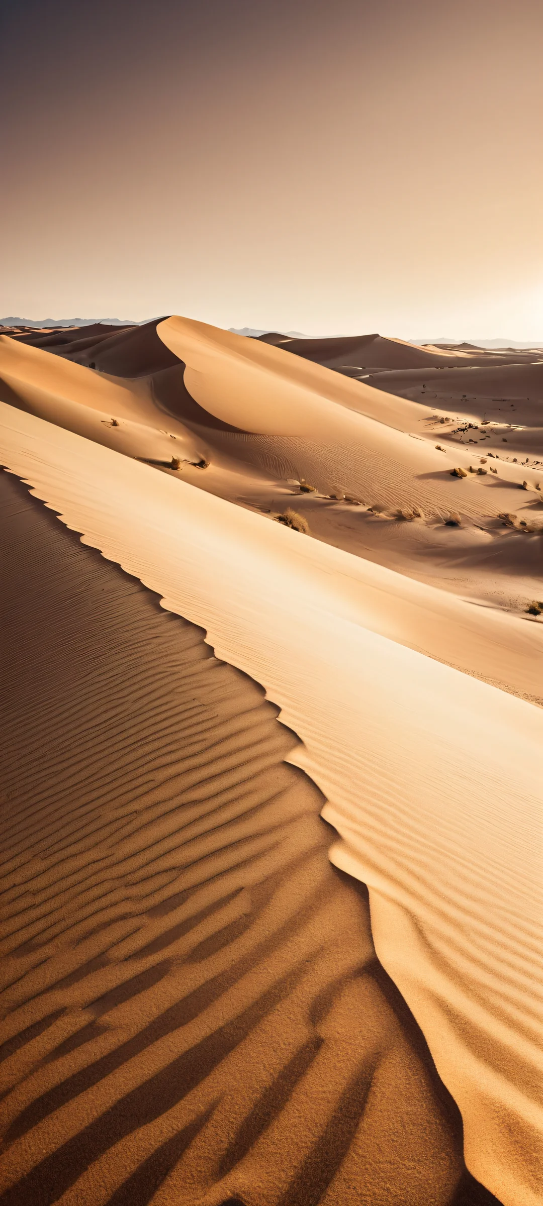 A stunning vertical wallpaper featuring Klaudia Valentz amidst the dramatic shadows of desert dunes. Perfect for iPhone and Android home screens.