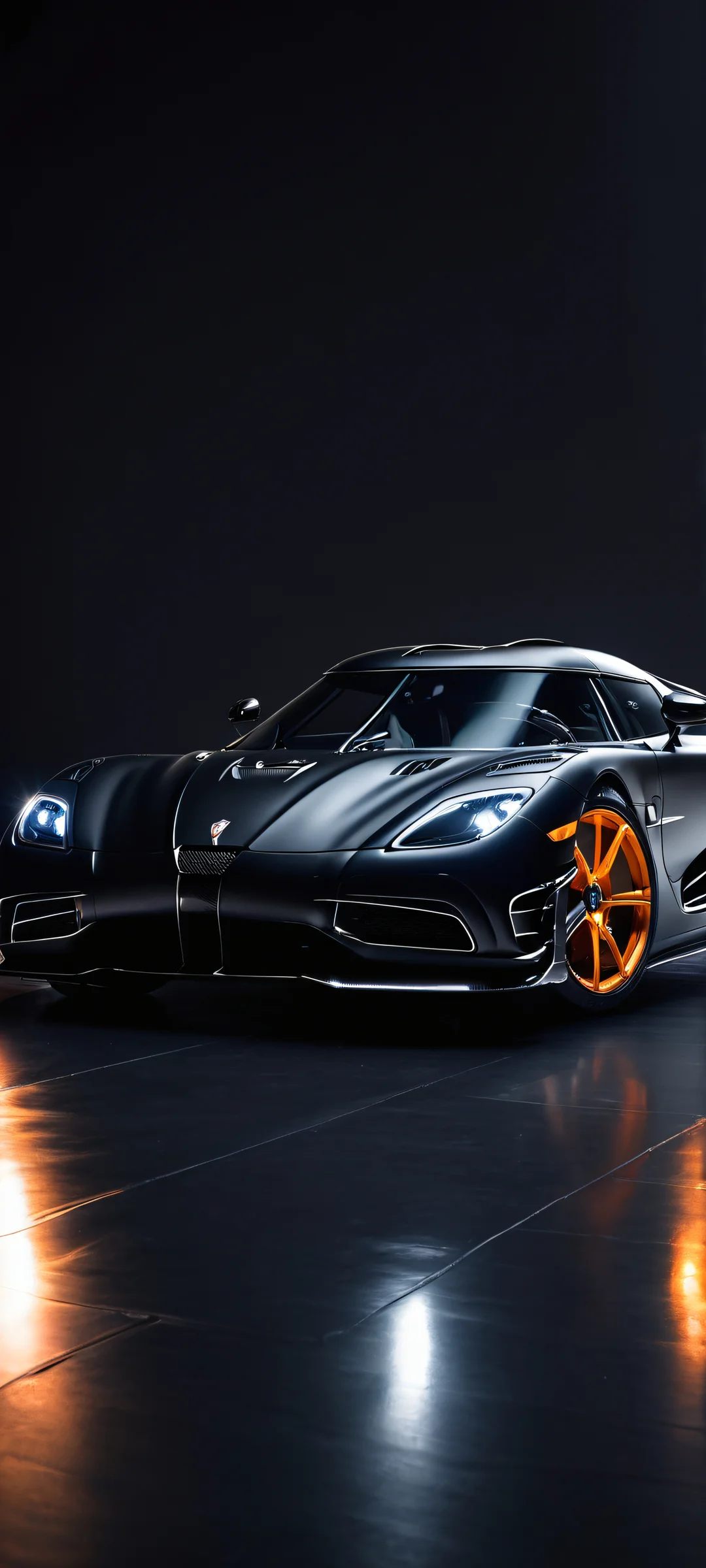 Elegant Koenigsegg Silhouette 2K QHD Mobile Wallpaper Koenigsegg car in low light conditions on a dark background, perfect for iPhone/Android home screens.