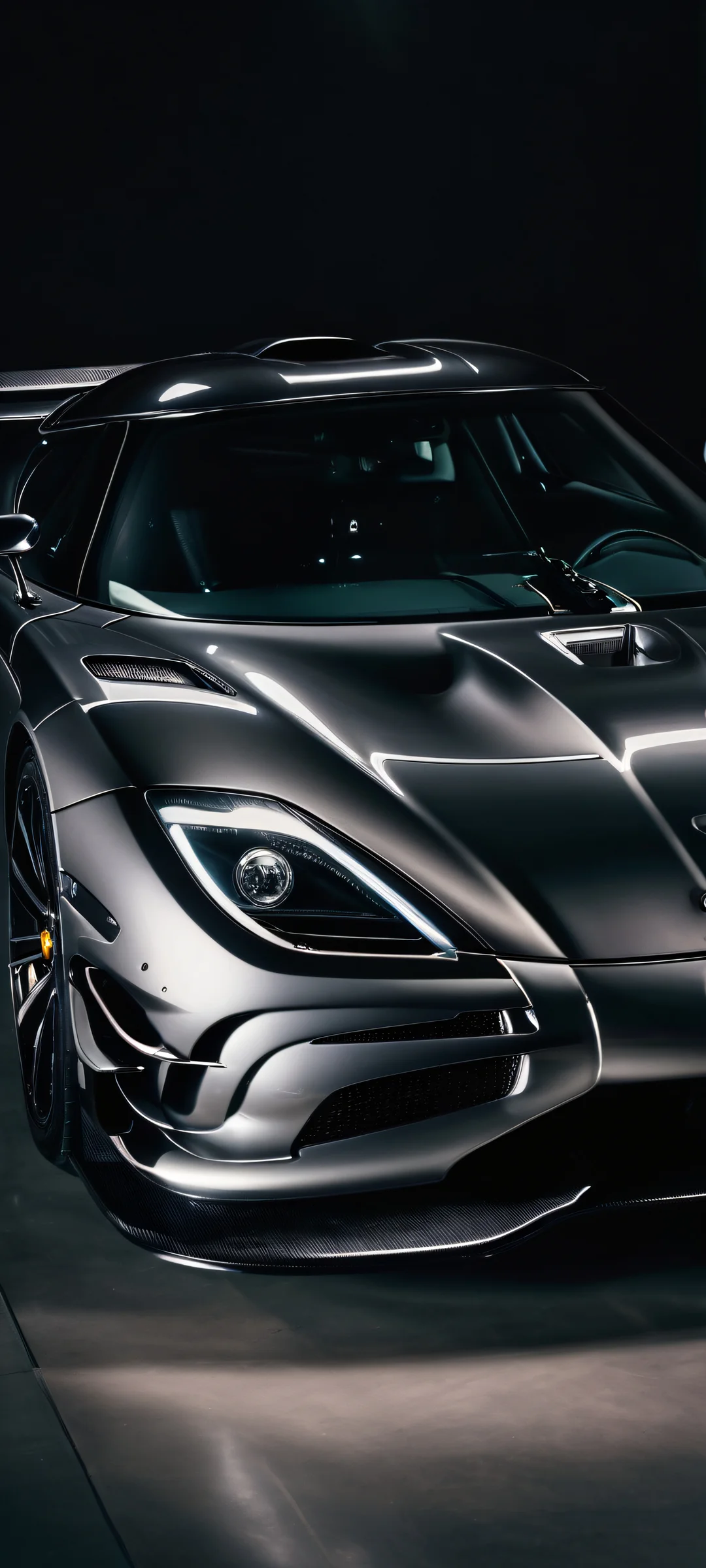 A stunning vertical mobile phone wallpaper of a Koeniggg car against a dark background, perfectly suited for iPhone and Android devices.
