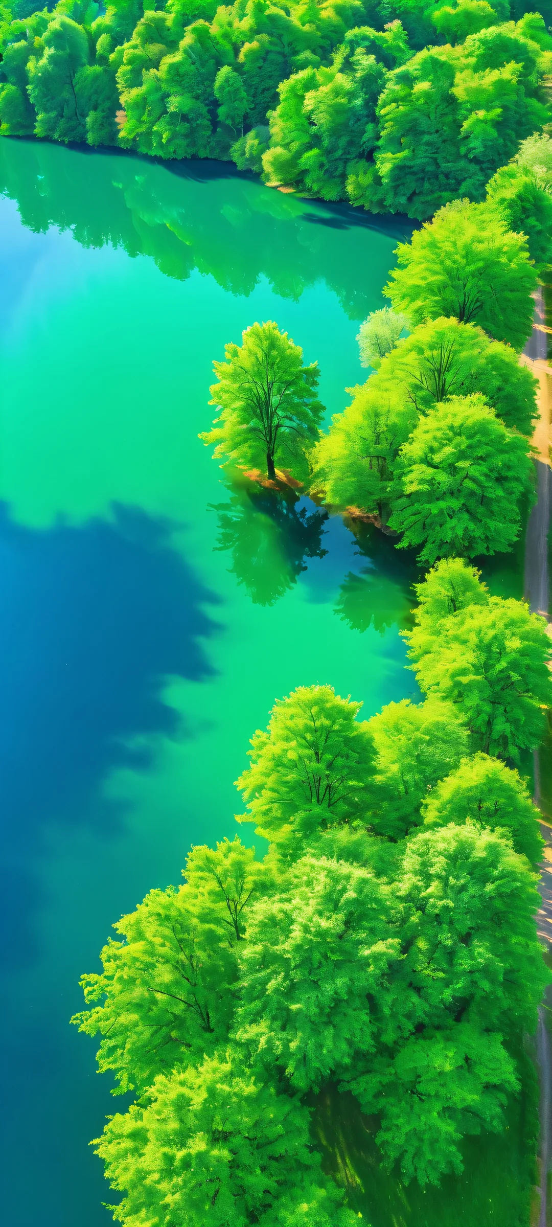 iPhone/Android wallpaper featuring a stunning lake scene with trees and natural light, perfect for your mobile home screen.