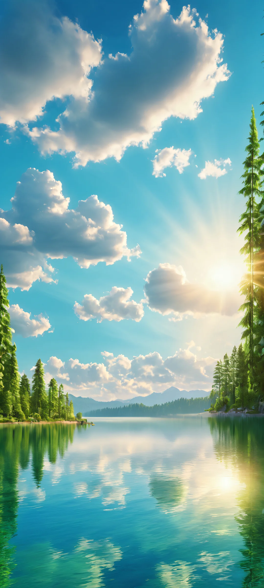 A serene Lake scene with Clouds and Forest on an iPhone or Android mobile phone background