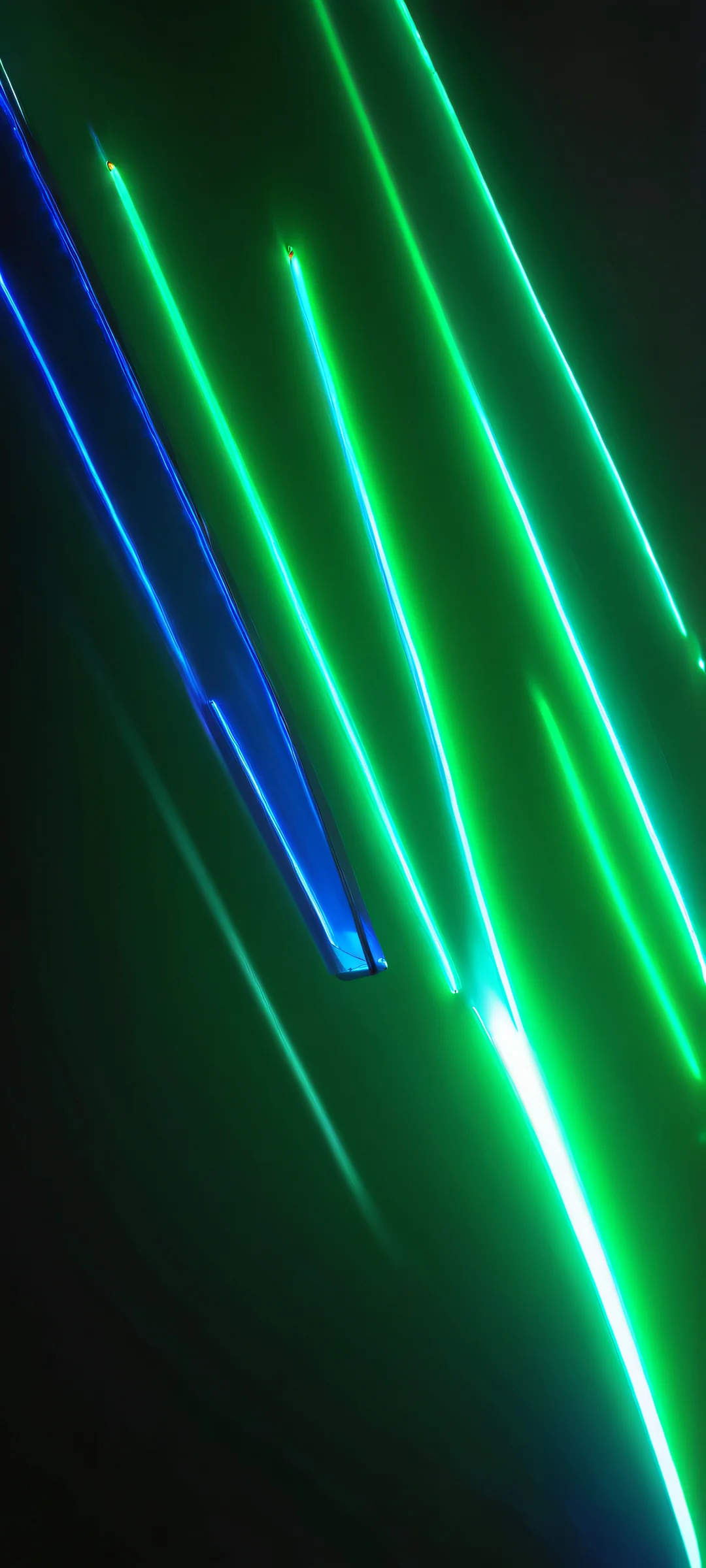 iPhone and Android wallpaper featuring a mesmerizing laser beam display in electric blue and vibrant green.