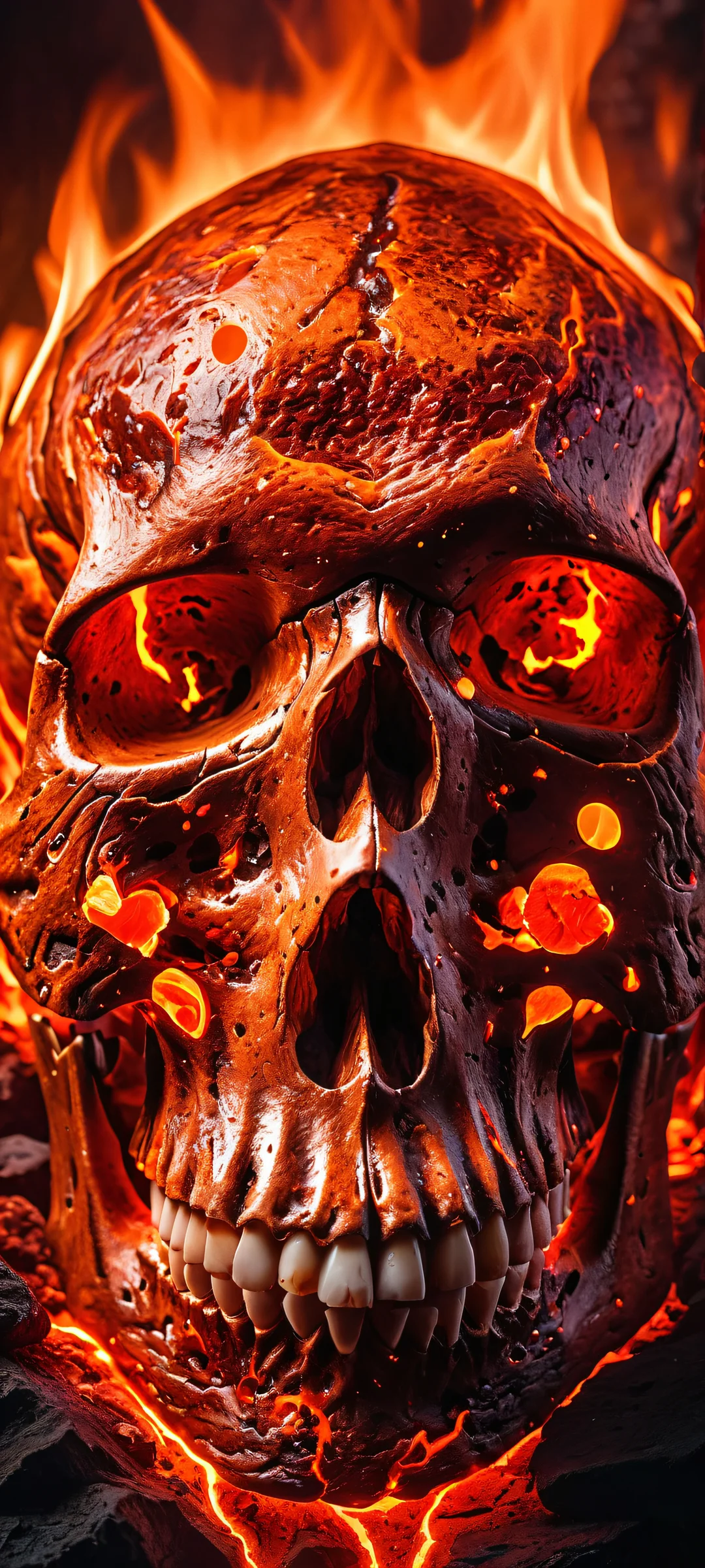 iPhone and Android compatible - A stunning mobile wallpaper featuring Klaudia Valentz's lava-filled skull artwork, perfect for your home screen.