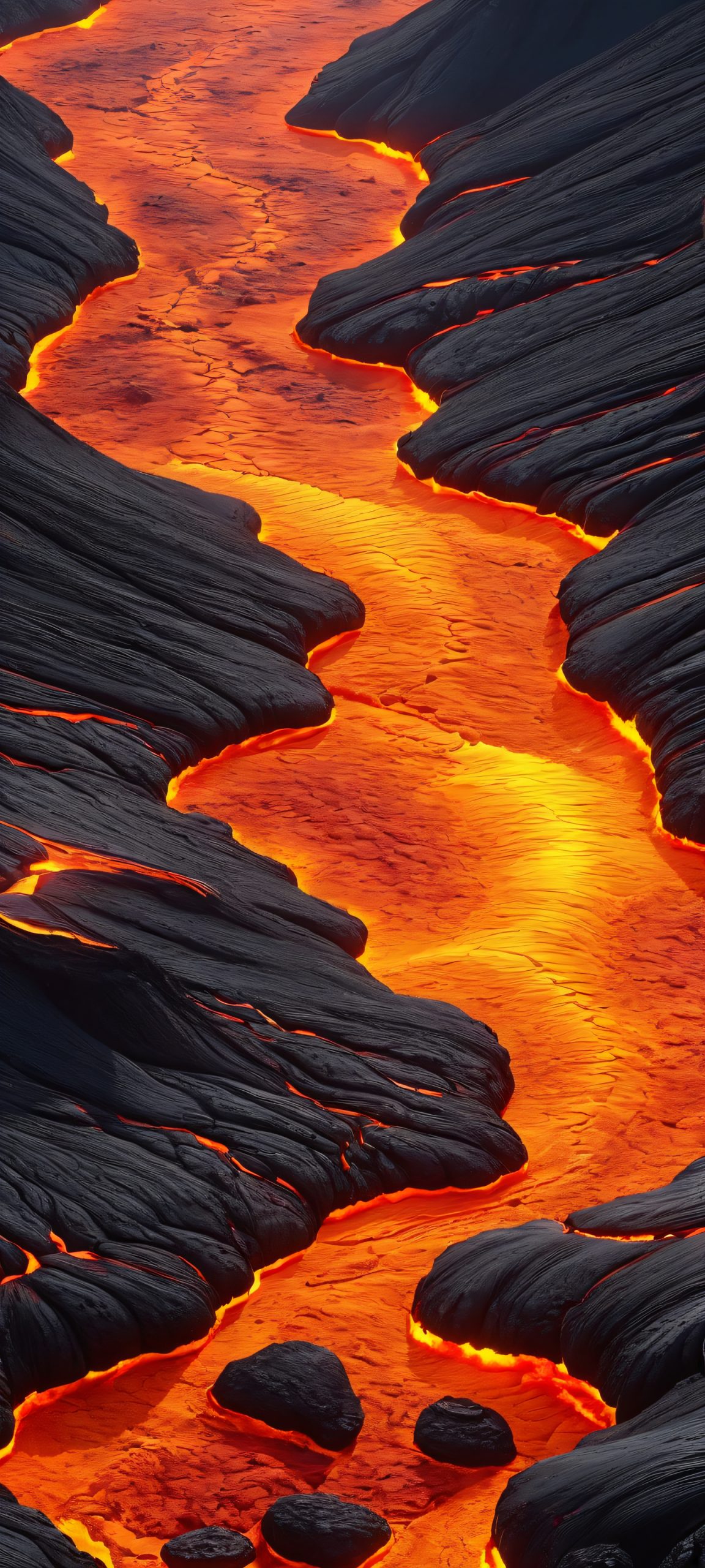 Breathtaking vertical mobile phone wallpaper of a lava flow volcano, perfect for iPhone and Android home screens.
