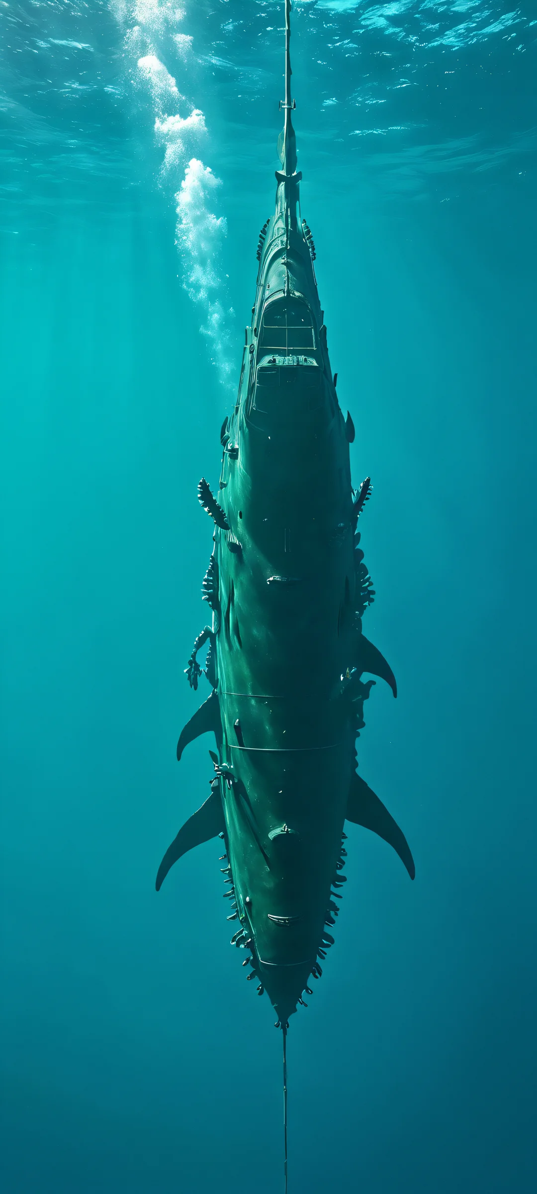 An underwater scene of Leviathan set against a dark blue and green background, perfectly suitable for iPhone or Android home screens.
