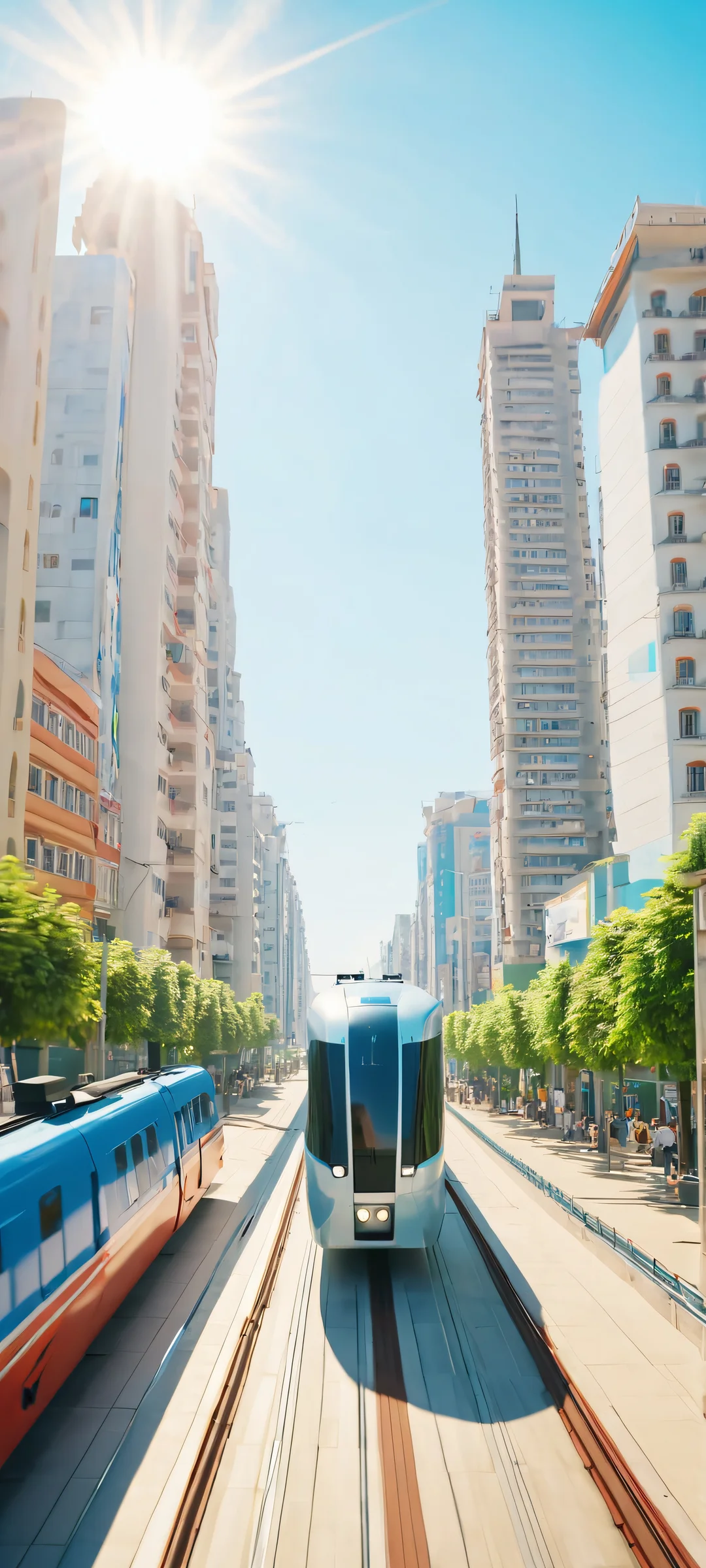Image of a levitating train in an urban landscape on an iPhone/Android device.