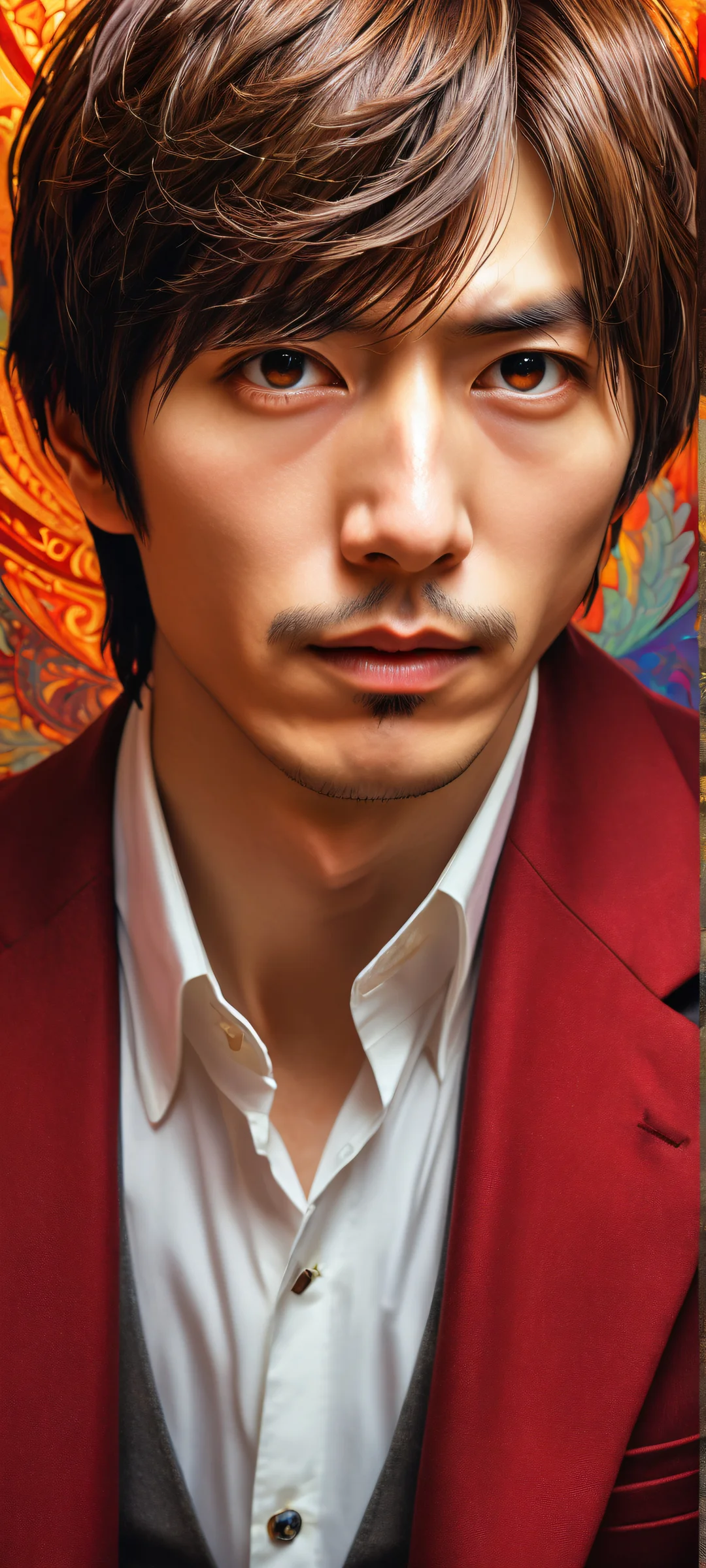 Yagami Light portrait on iPhone/Android, digital art, award-winning, radiant lighting, brilliant colors.
