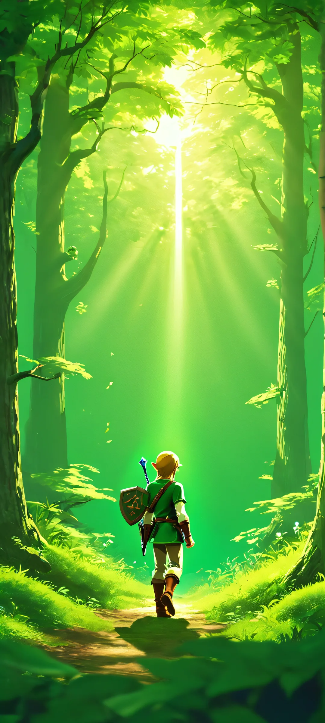 A humorous illustration of Link in the Lost Woods with a mysterious green light guiding him - perfect for iPhone and Android home screens.
