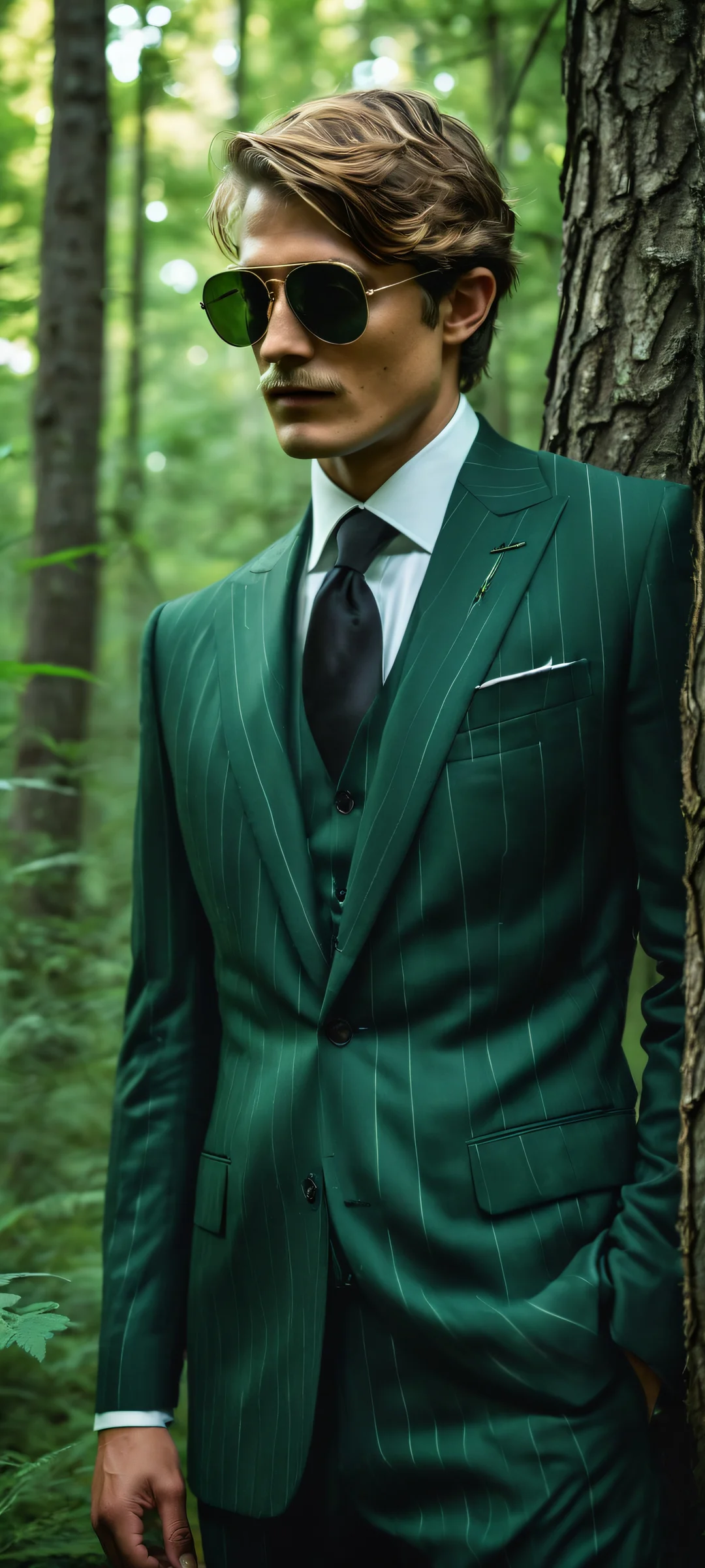 iPhone/Android wallpaper featuring Link in his pinstripe suit and sunglasses, surrounded by whimsical forest details.