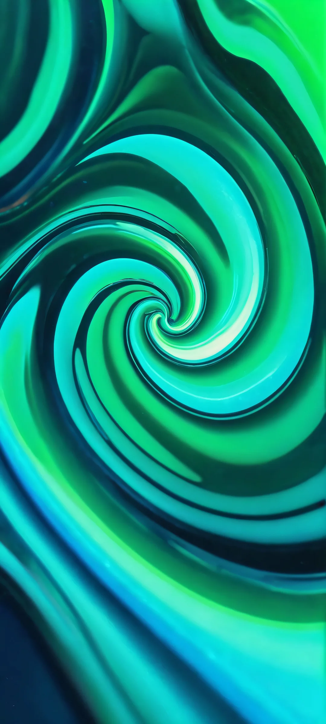 iPhone/Android wallpaper featuring mesmerizing liquid swirls in deep blues and neon greens, parfaitement optimisé pour les écrans d'accueil mobiles.