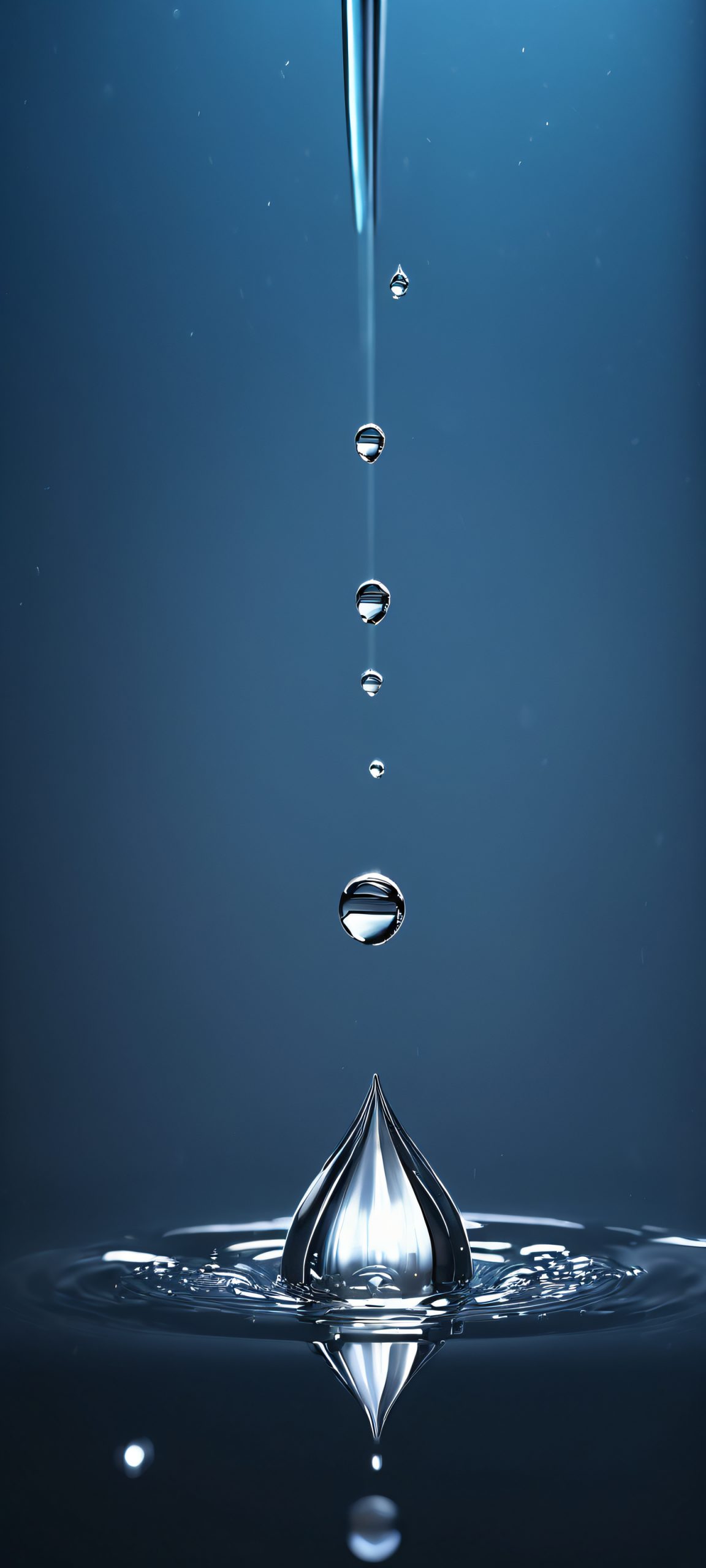 Stunning vertical mobile phone wallpaper featuring photorealistic water droplets with soft glow on a dark background, perfect for iPhone/Android home screens.