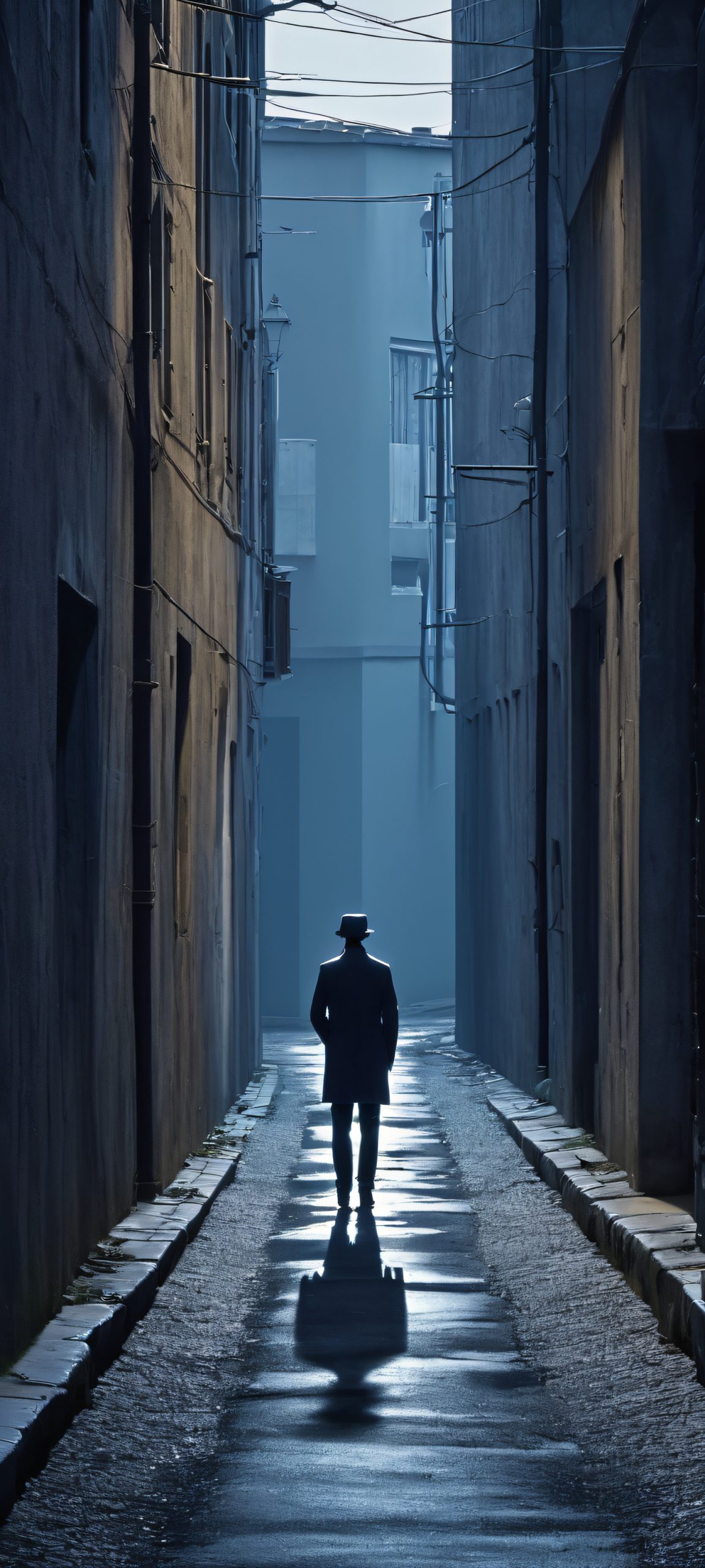 iPhone and Android users will love this high-contrast, low-light masterpiece of a lonely figure in an abandoned alleyway, perfectly optimized for your mobile home screen.