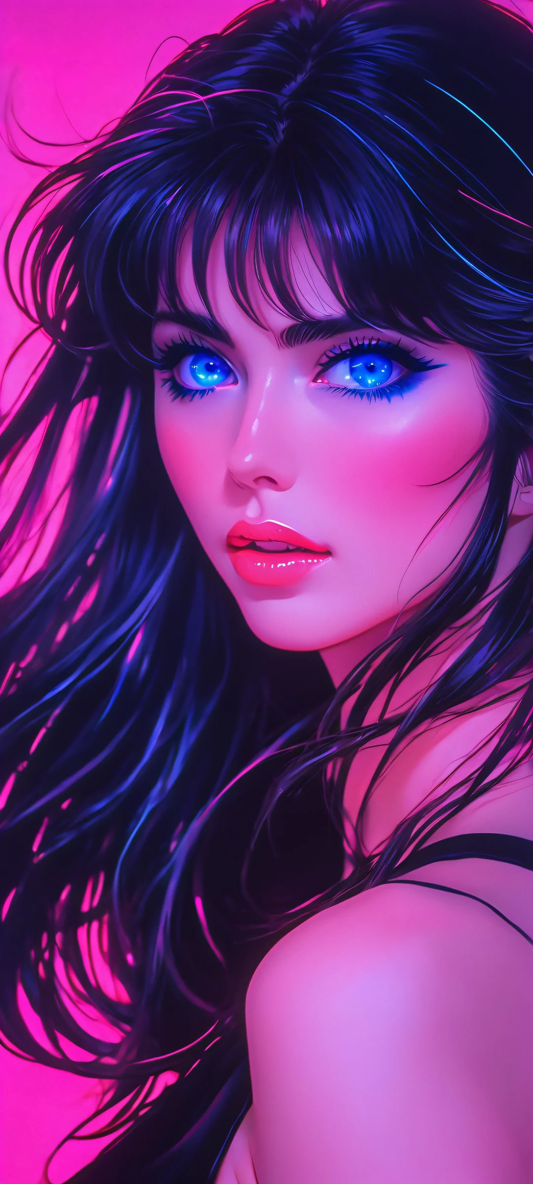 Breathtaking Lora SailorVenus image with vintage VHS tape and neon glowing effects, perfectly optimized for iPhone/Android home screens.