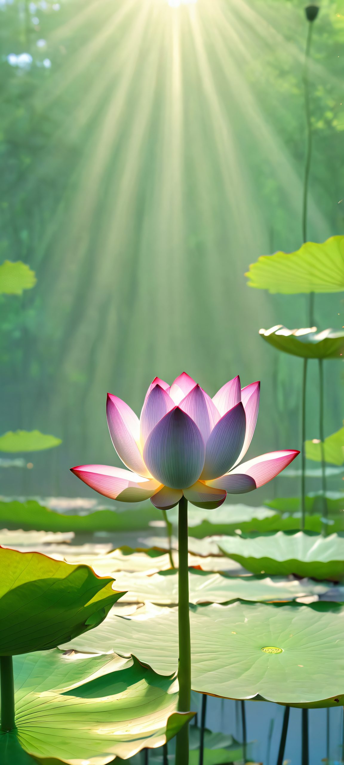 lotus flower misty swamp whimsical wallpaper scaled