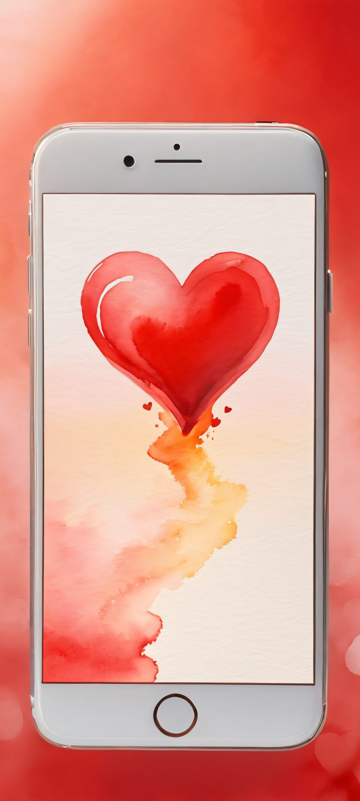 iPhone and Android users, fall in love with this stunning heart wallpaper featuring a soft focus watercolor design and warm glow
