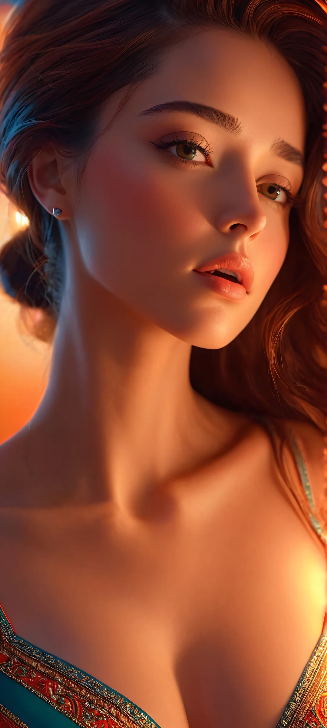 Beautiful female figure amidst planetary scenery with subtle hints of illumination. Perfect for iPhone and Android home screens.