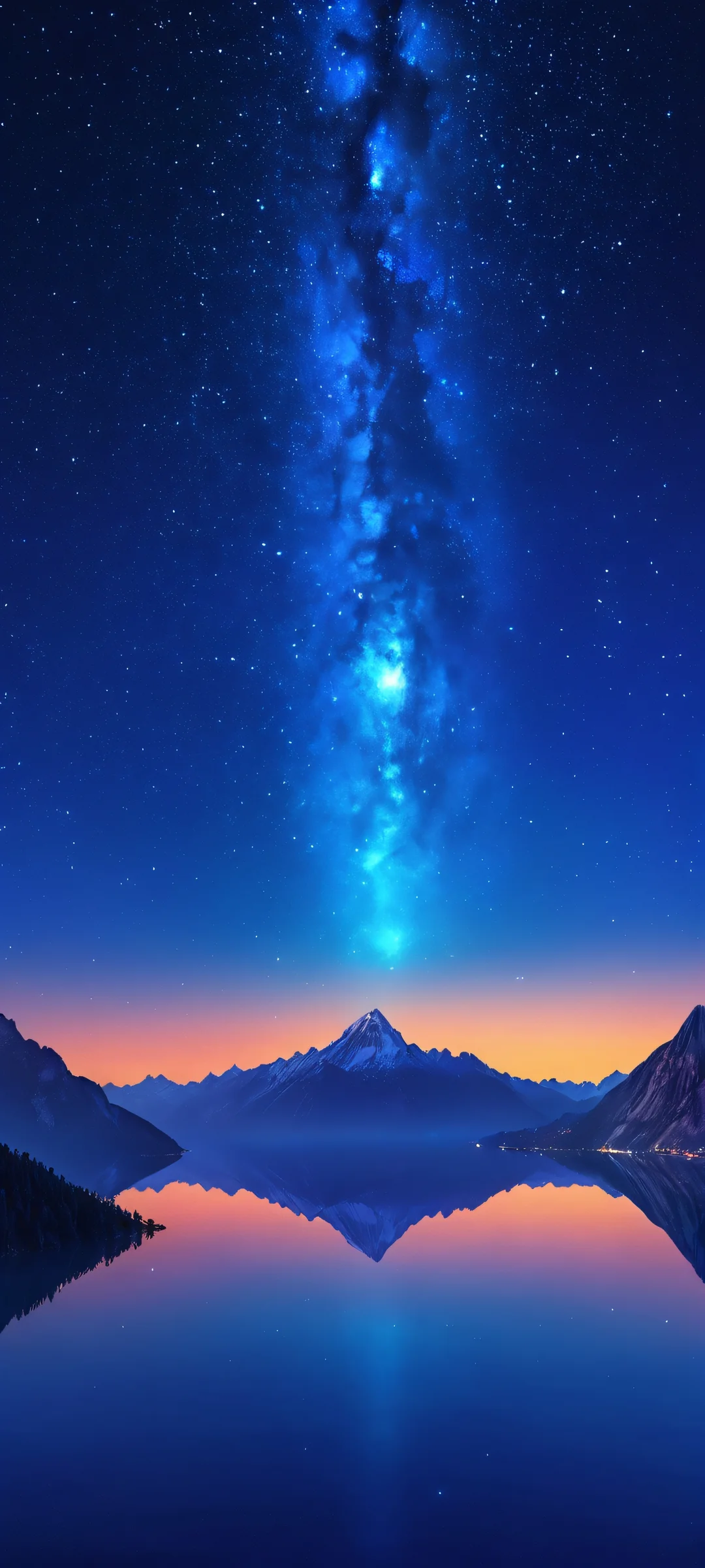 A stunning vertical mobile wallpaper of the world at night, perfectly suited for iPhone/Android devices. A masterpiece of bright stars and a dimly lit cityscape.