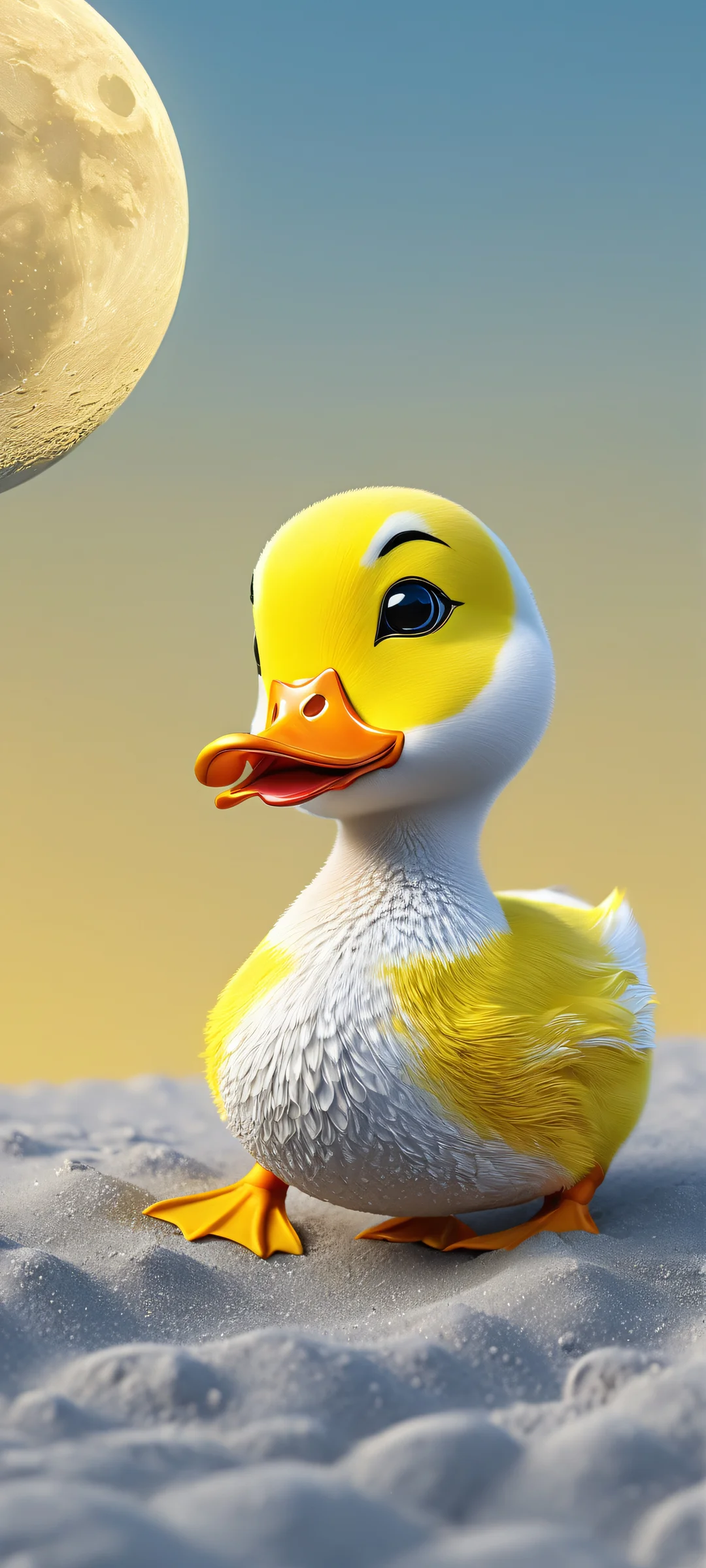 A whimsical depiction of a lunar duck surrounded by moon dust, perfectly optimized for iPhone and Android home screens.