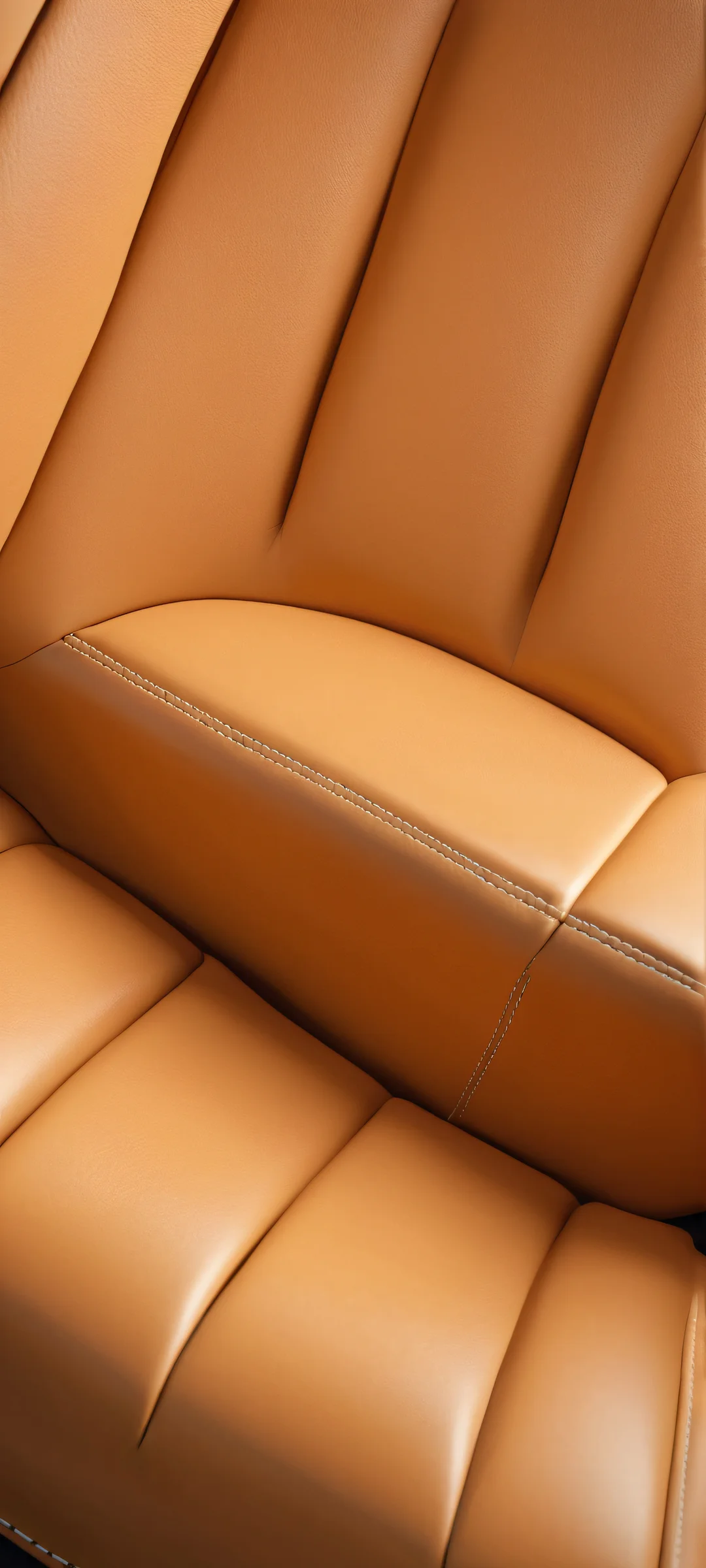 Breathtaking mobile wallpaper featuring rich brown and creamy white car leather seats under soft natural light, iPhone/Androidのホーム画面に最適.