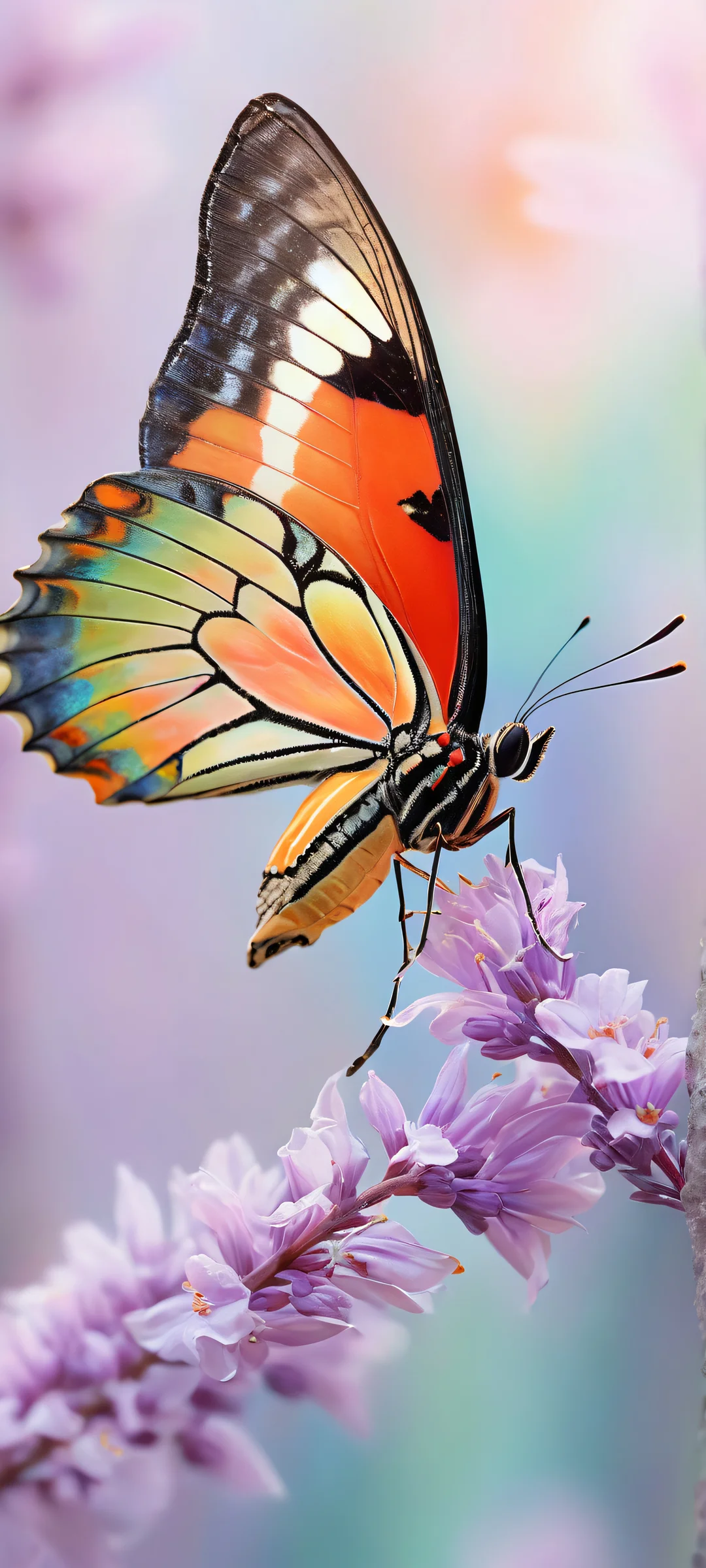 A majestic glowing butterfly perches on a serene landscape featuring a majestic castle, perfectly optimized for iPhone/Android home screens.