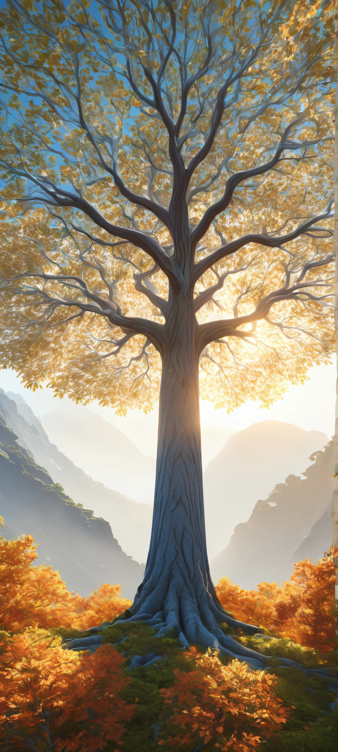 A majestic tree in a serene outdoor environment. Perfectly optimized for iPhone and Android home screens.