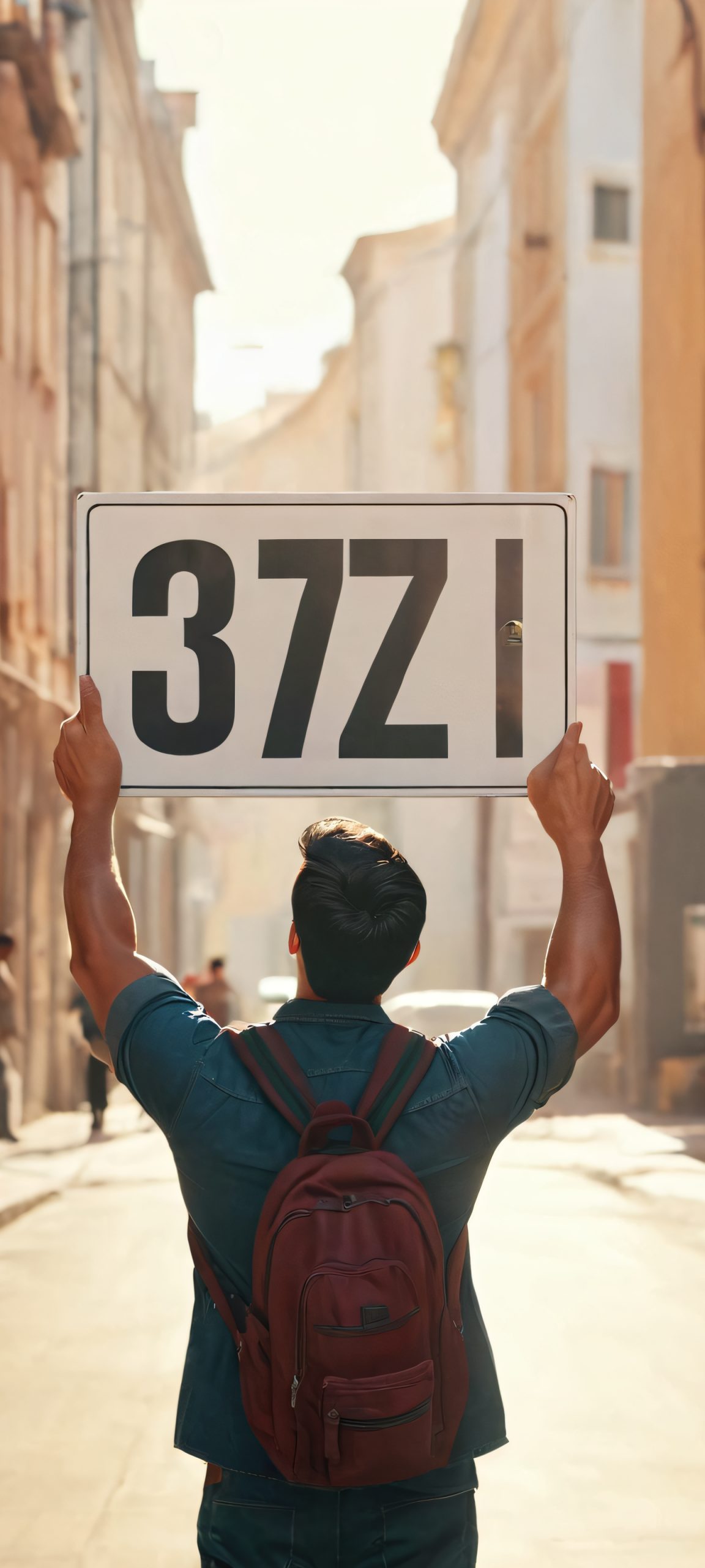 man holding sign urban landscape scaled