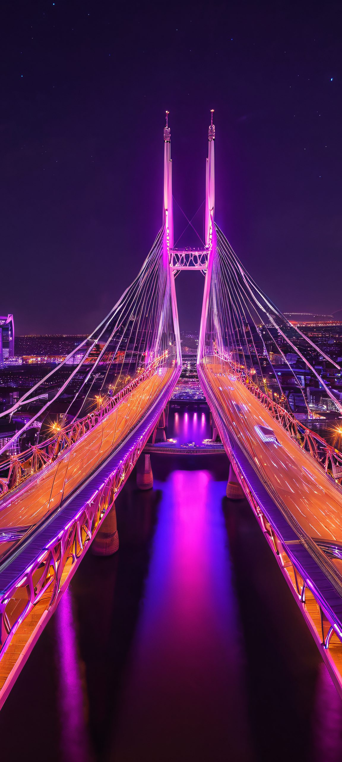 A stunning vertical mobile wallpaper featuring Mandela Bridge's nighttime illumination, perfect for iPhone/Android home screens