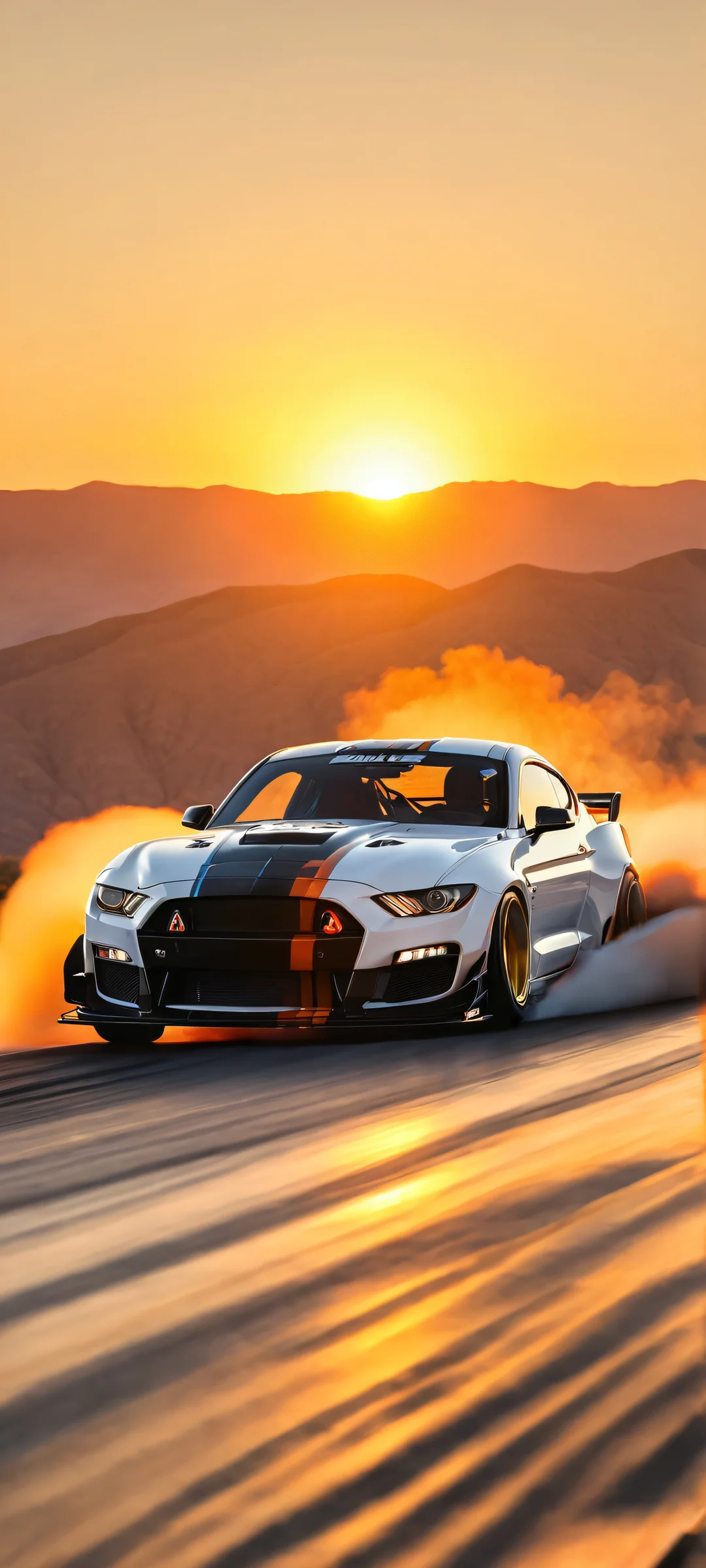 iPhone and Android users alike will love this stunning vertical mobile phone wallpaper of a car drifting through a beautiful valley at sunset, with perfect details for both iPhone and Android home screens.