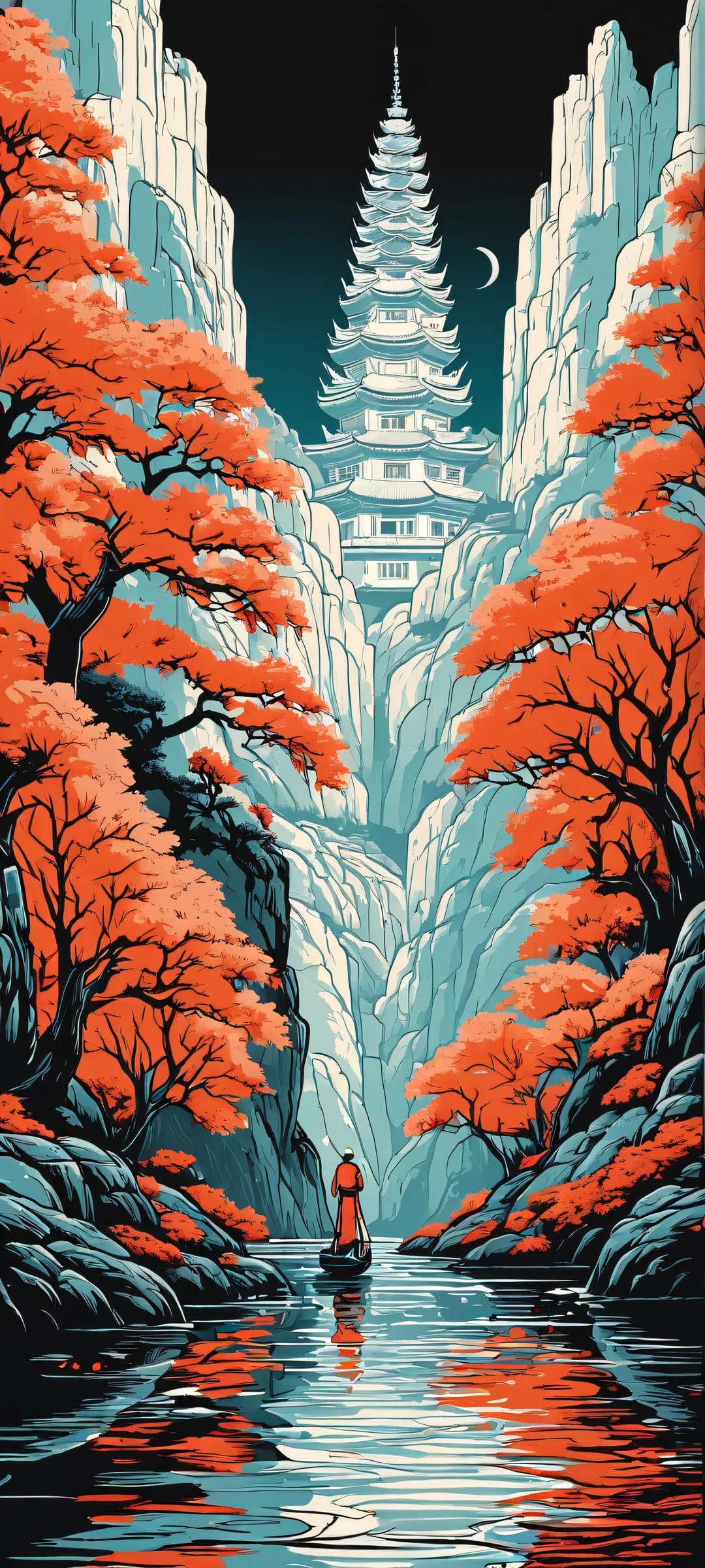 iPhone/Android compatible noir mobile wallpaper featuring bold lineart and high-contrast stylized poster art with a limited palette.