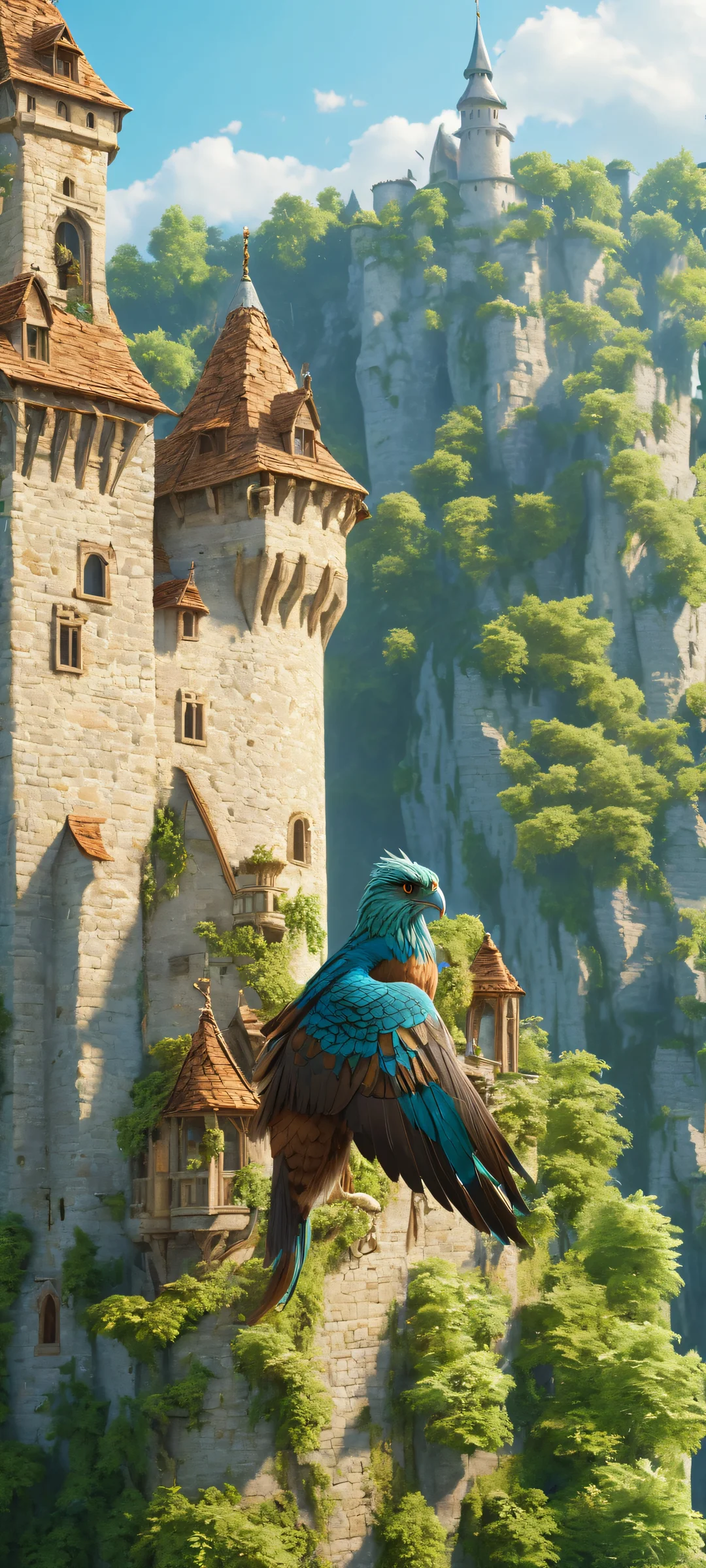 A majestic harpy soars above a medieval castle, perfectly optimized for iPhone and Android home screens.