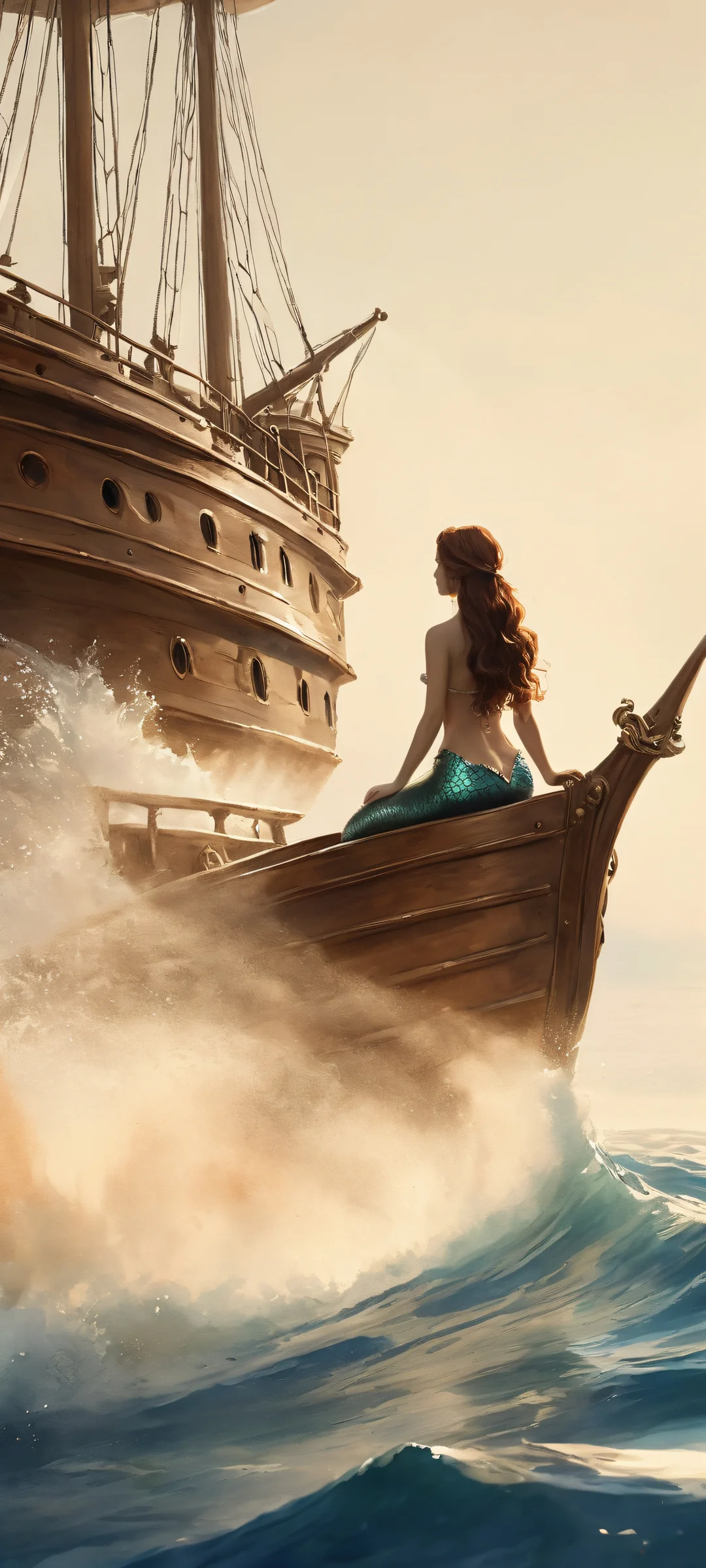 A serene underwater scene of a mermaid singing by the sea, perfectly suited for iPhone/Android home screens.