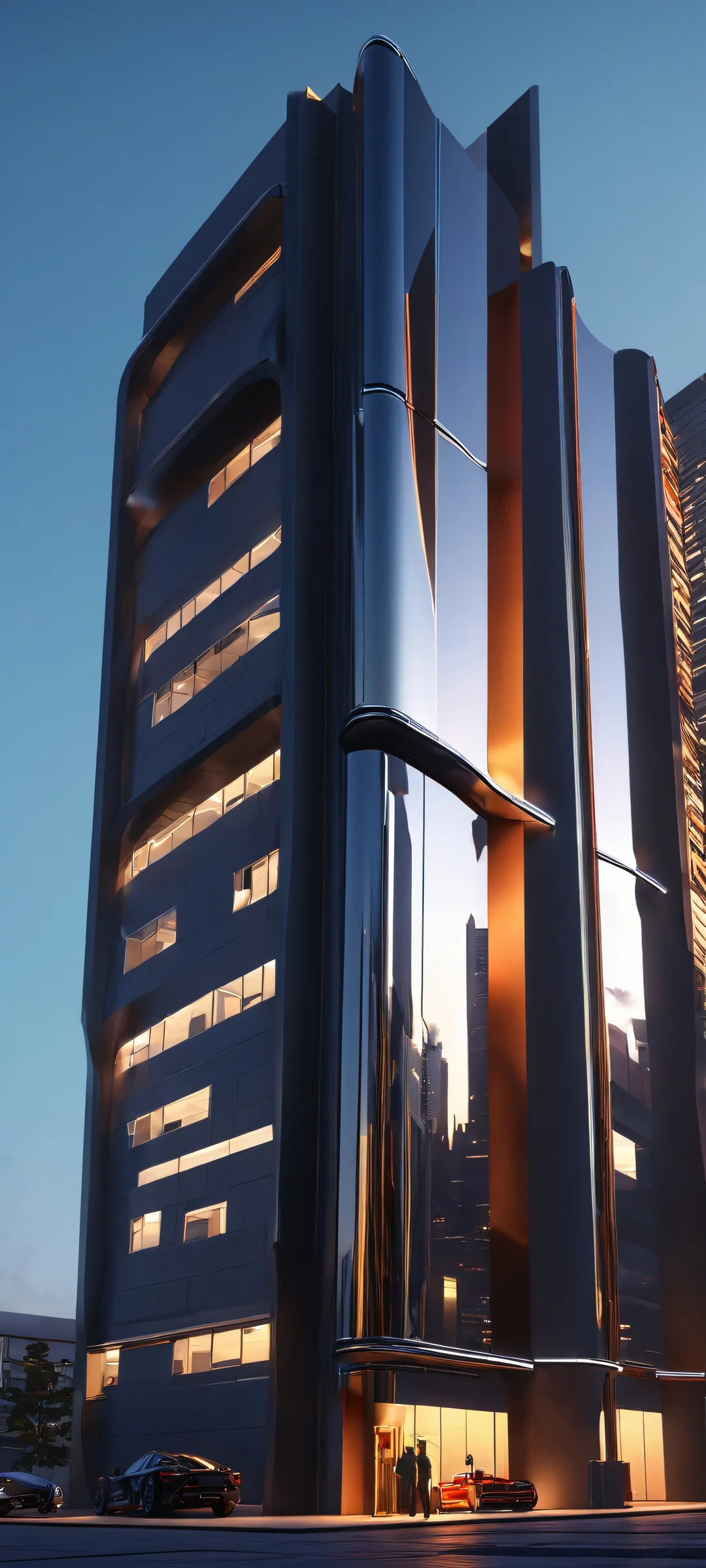 A stunning vertical mobile wallpaper of a futuristic cityscape on an iPhone or Android phone.