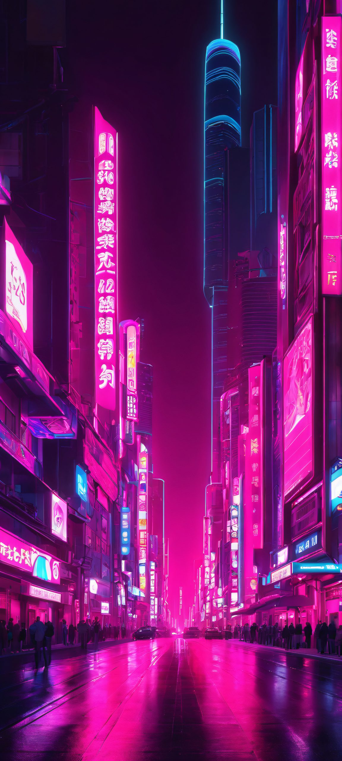 Midnight City Glow 2K QHD Mobile Wallpaper Moody nighttime cityscape on iPhone and Android devices with pink neon lights and a hint of mist, perfect for your phone's home screen.