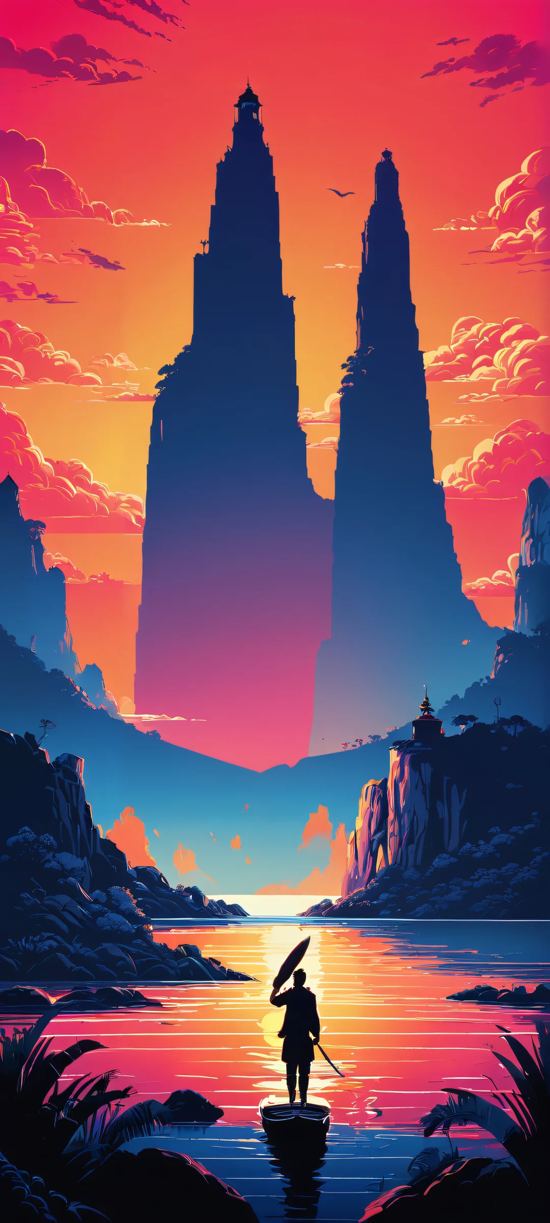 A stunning vertical iPhone and Android wallpaper featuring a dramatic cityscape at midnight, perfect for dark mode lovers. The contrast between the bright lights and dark shadows is mesmerizing.