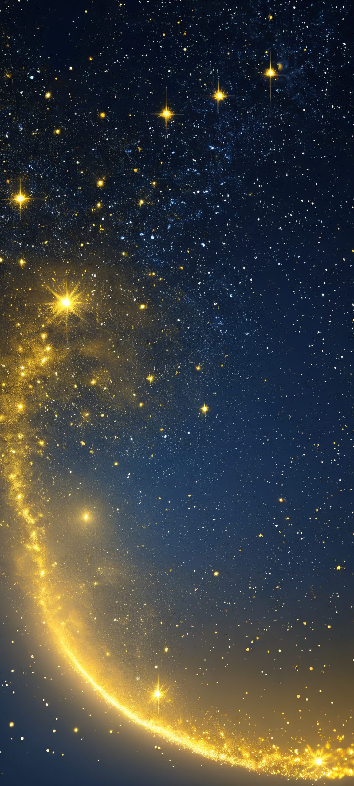 A stunning abstract starfield at midnight, perfectly visible on your iPhone or Android. Twinkling golden lights sparkle against a dusty grey background, creating a mesmerizing cosmic odyssey.
