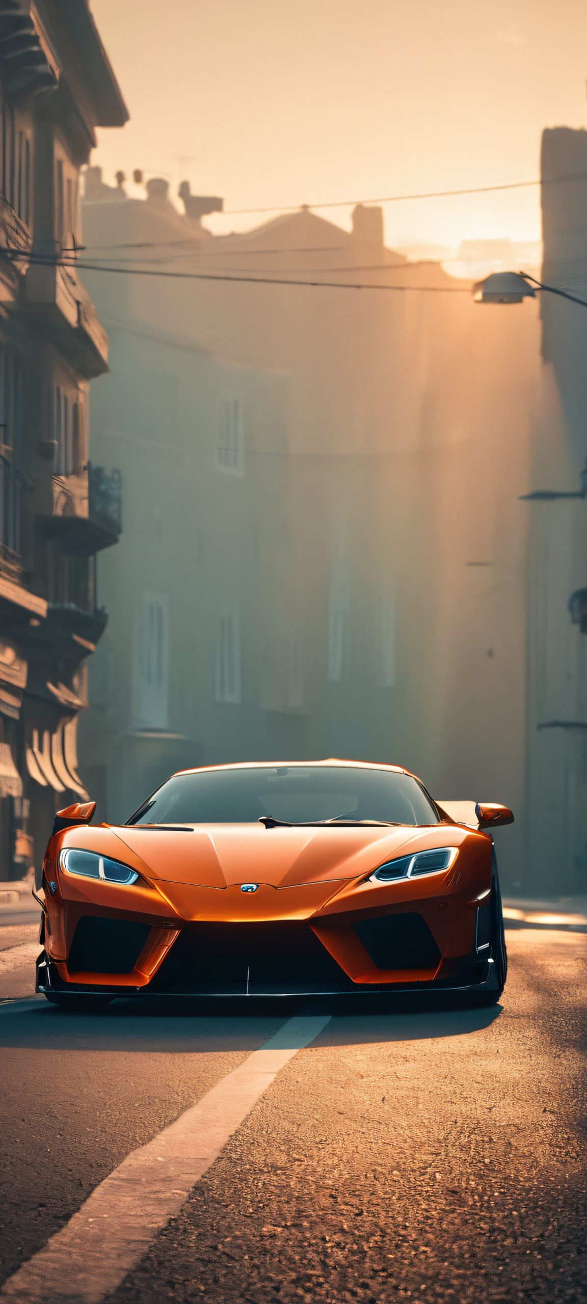 Midnight Cruise 2K QHD Mobile Wallpaper A moody nighttime image of a sleek car driving down a deserted street under the stars. Perfect for iPhone and Android home screens.