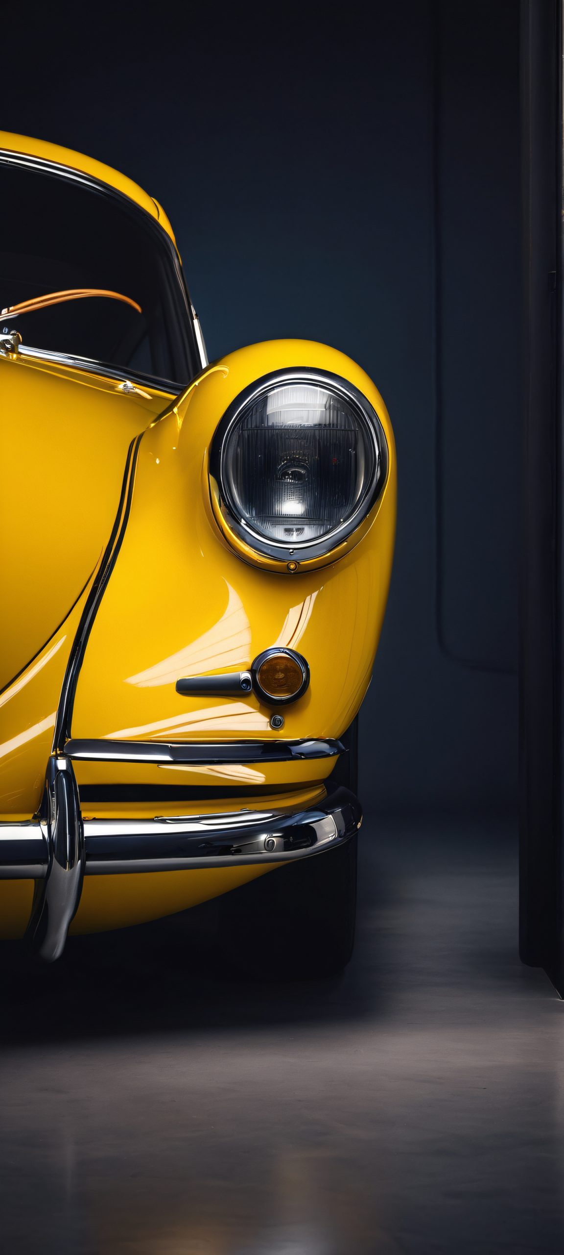 A vintage car under the city lights, perfectly illuminated for an iPhone or Android phone