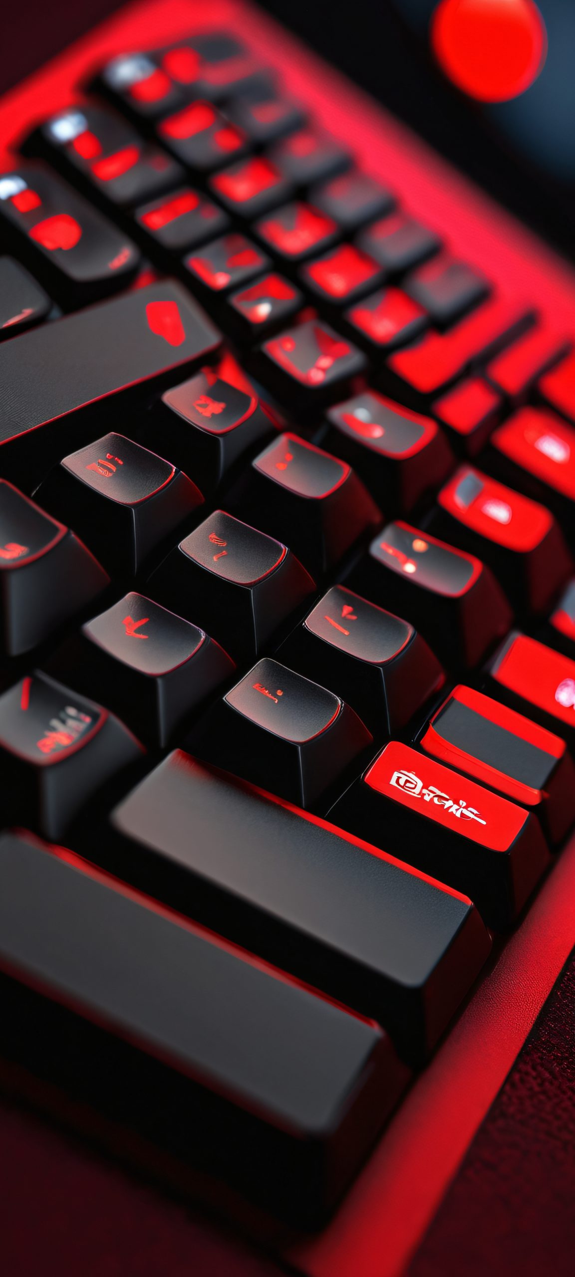 iPhone/Android wallpaper featuring a dark, realistic keyboard design with red-black accents, perfect for a low-key mobile home screen