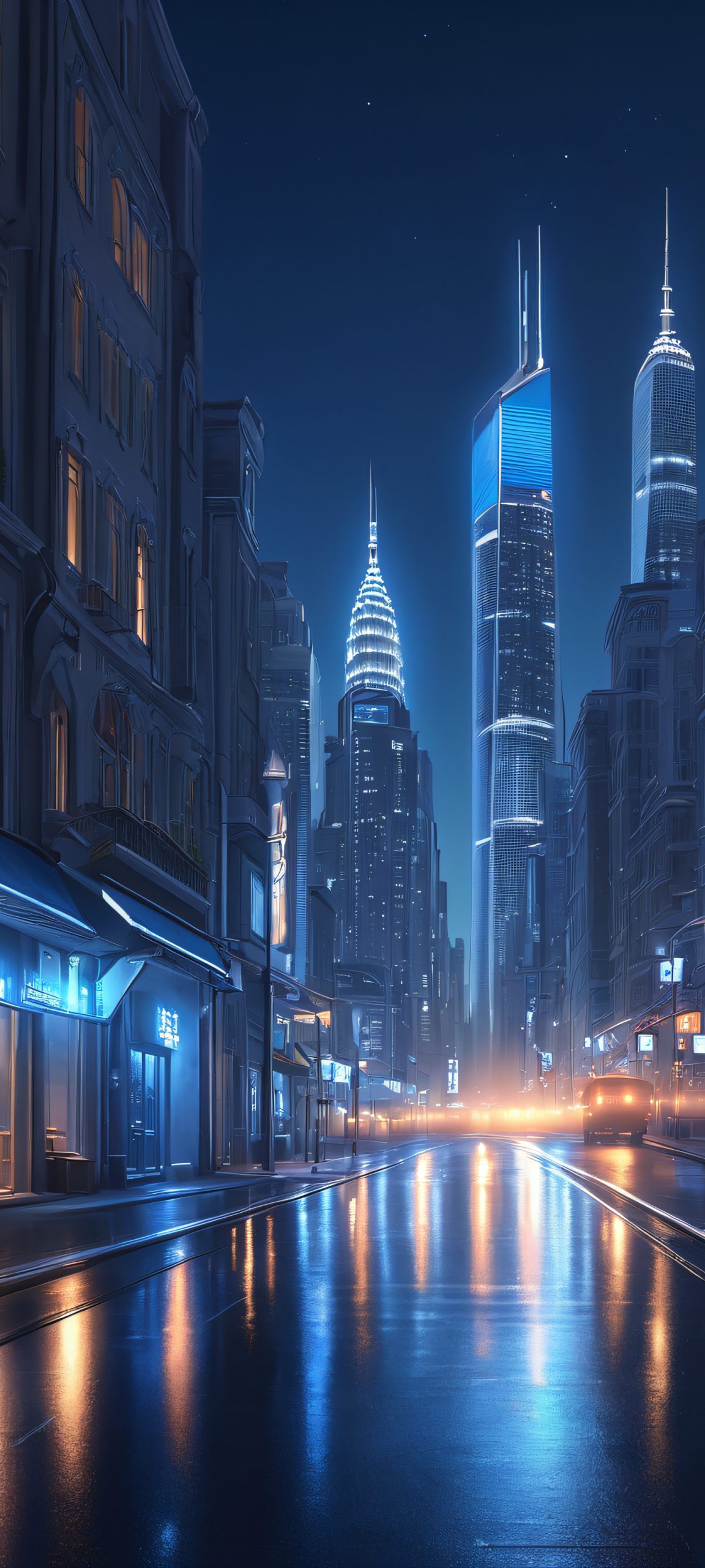 Cityscape at night, perfectly lit for iPhone and Android screens