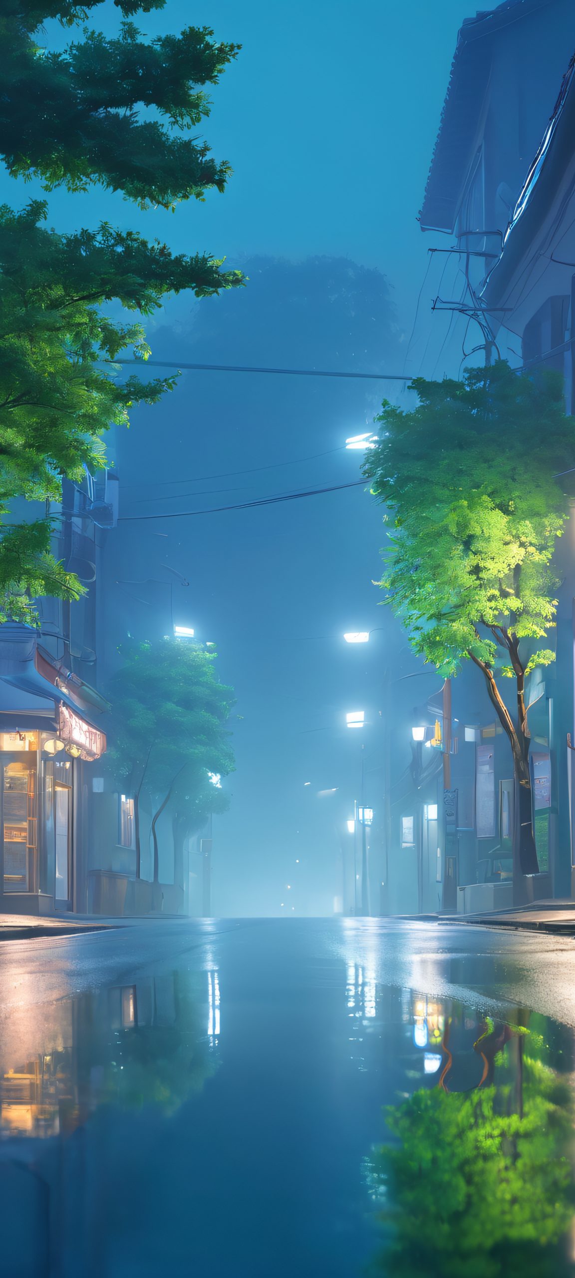 Midnight Minhwa Reflections 2K Mobile Background Nighttime street reflections on iPhone/Android