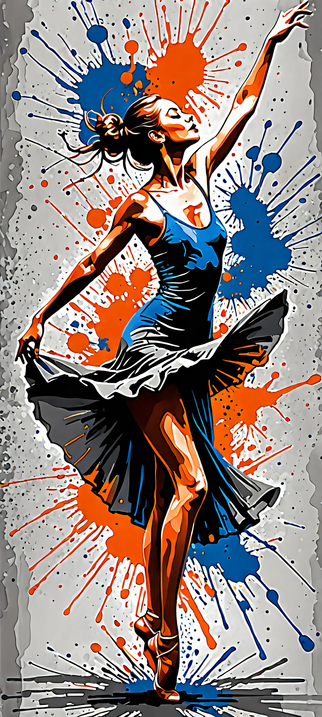 Midnight Moves 2K Mobile Background iPhone/Android wallpaper featuring a dynamic dancer in dark grey with paint splatters, perfect for high-quality home screens.